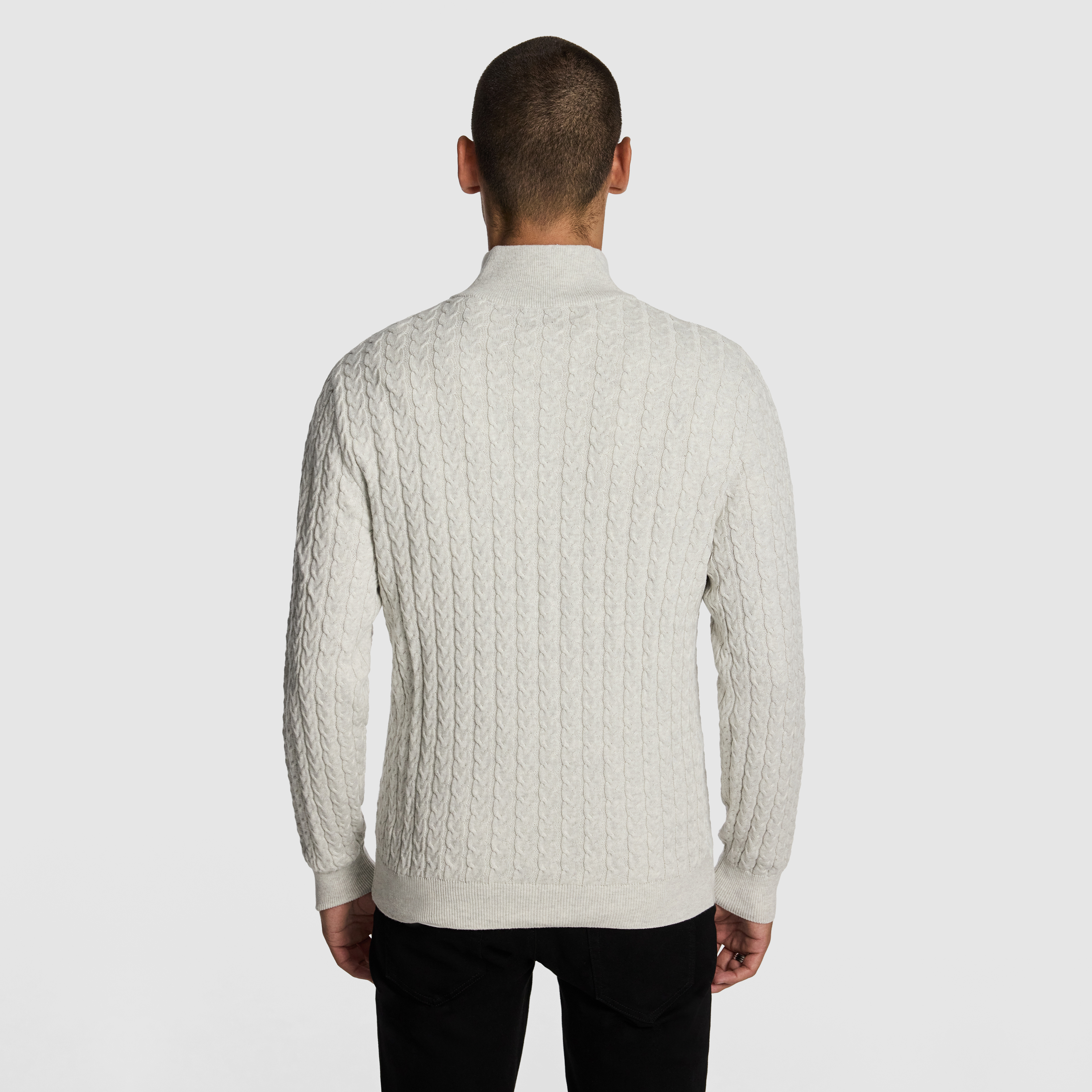 Light Grey Marle Eddie 1/4 Zip Cable Knit