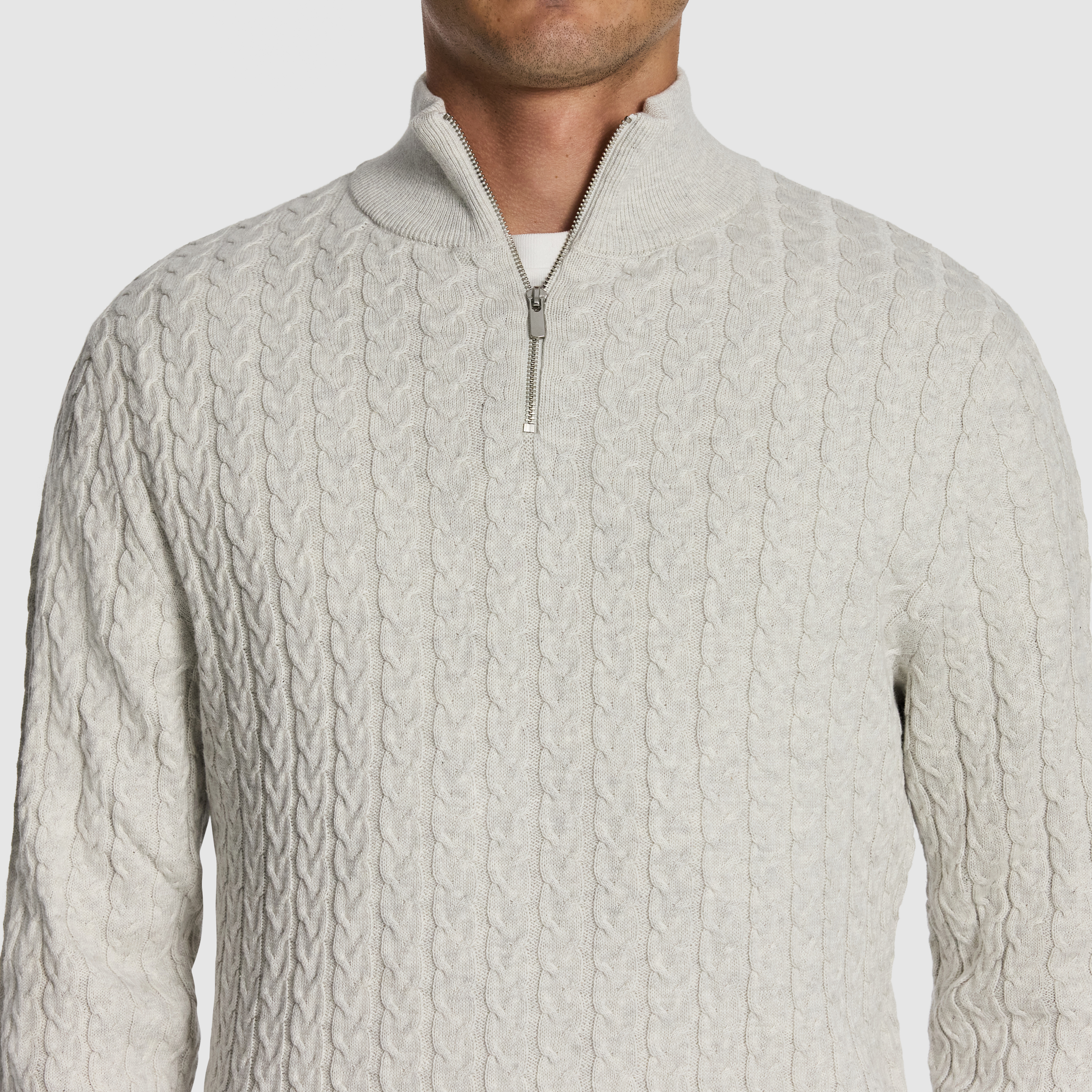 Light Grey Marle Eddie 1/4 Zip Cable Knit