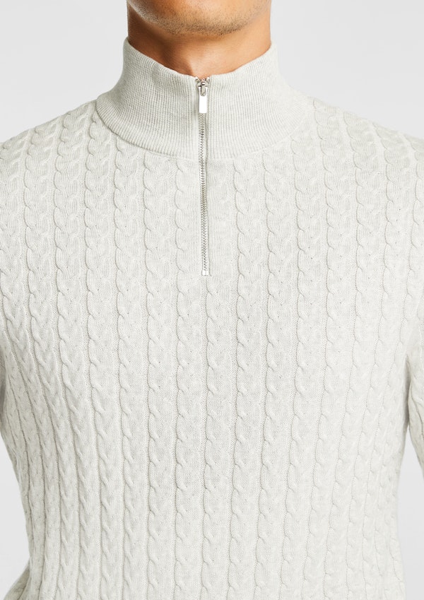 Light Grey Marle Eddie 1/4 Zip Cable Knit