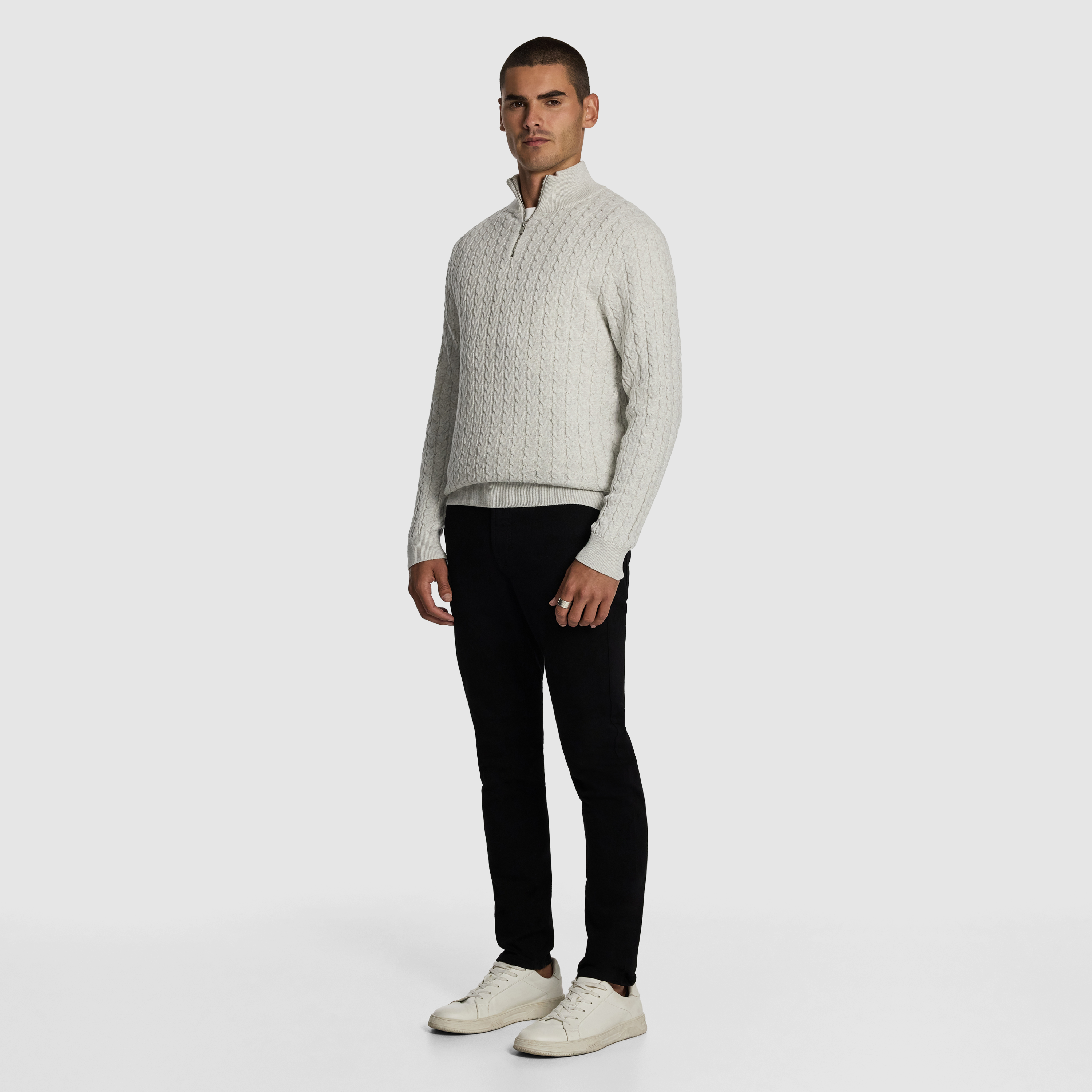 Light Grey Marle Eddie 1/4 Zip Cable Knit