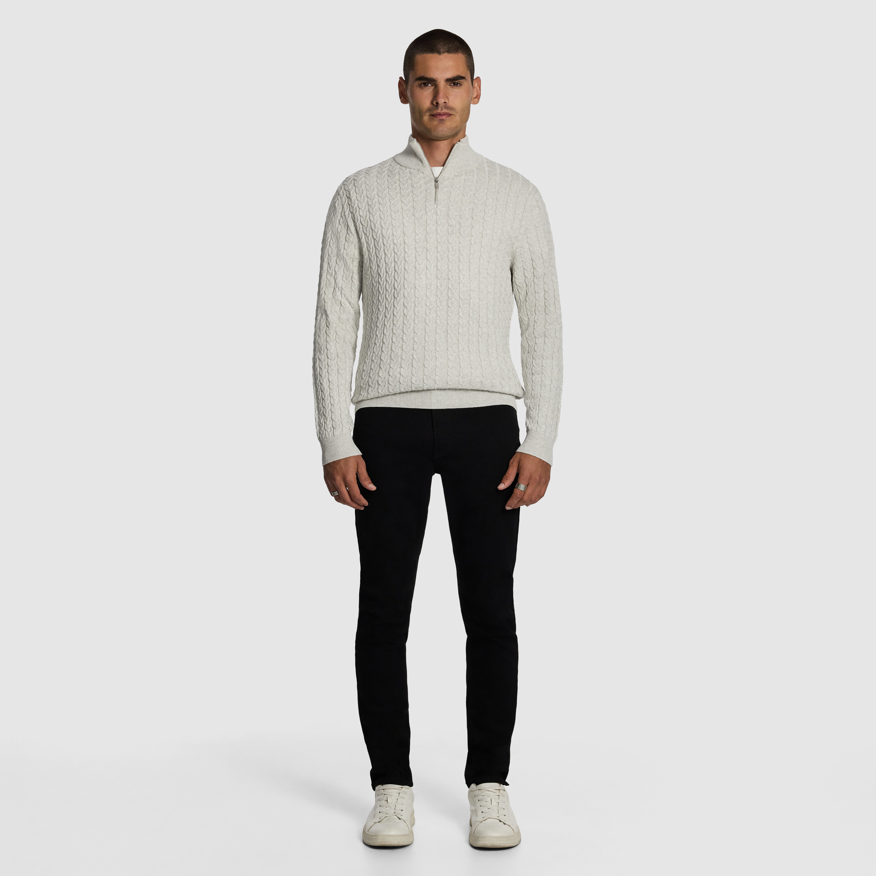 Light Grey Marle Eddie 1/4 Zip Cable Knit