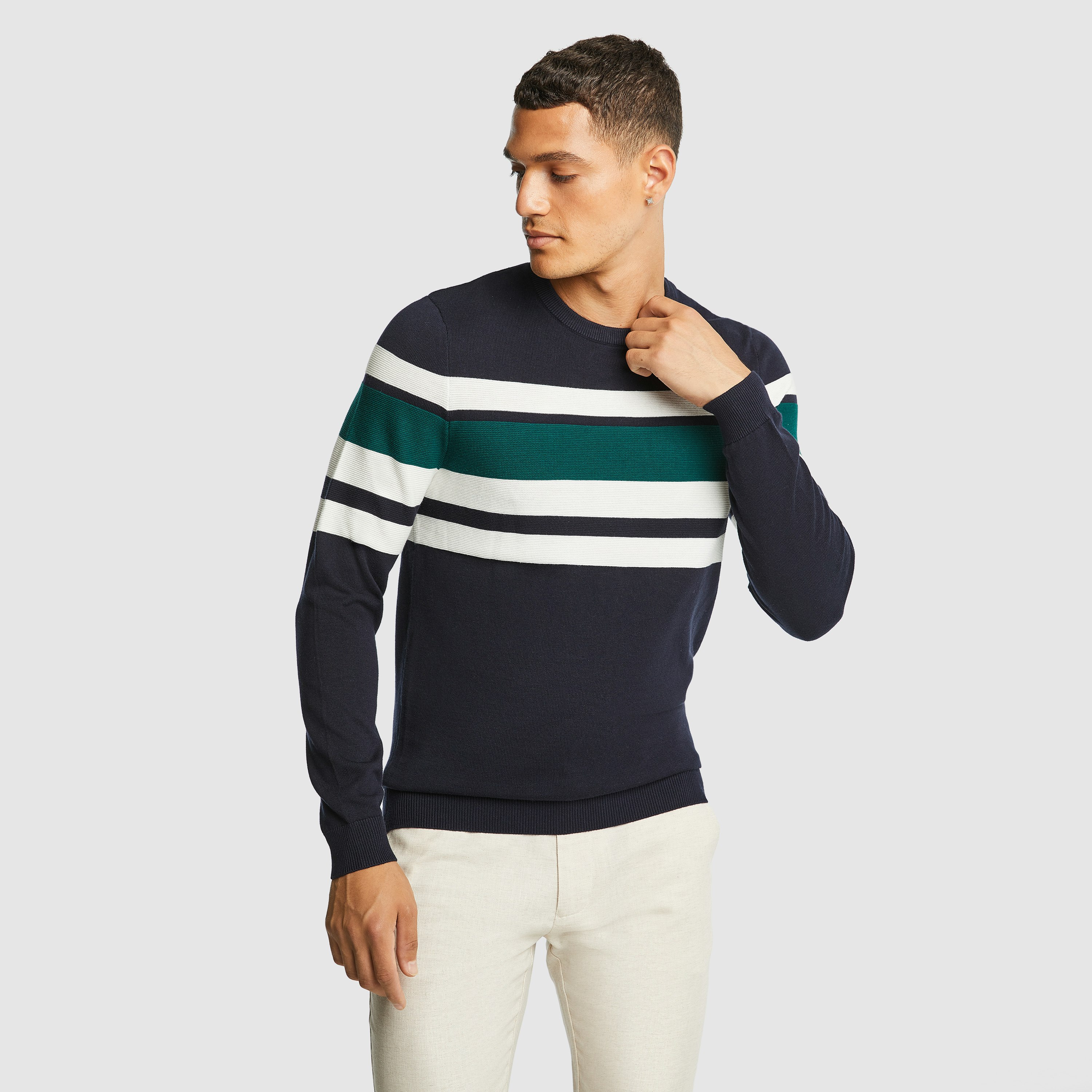 Navy Charles Spliced Knit Jumper | Men's Tops | yd AU