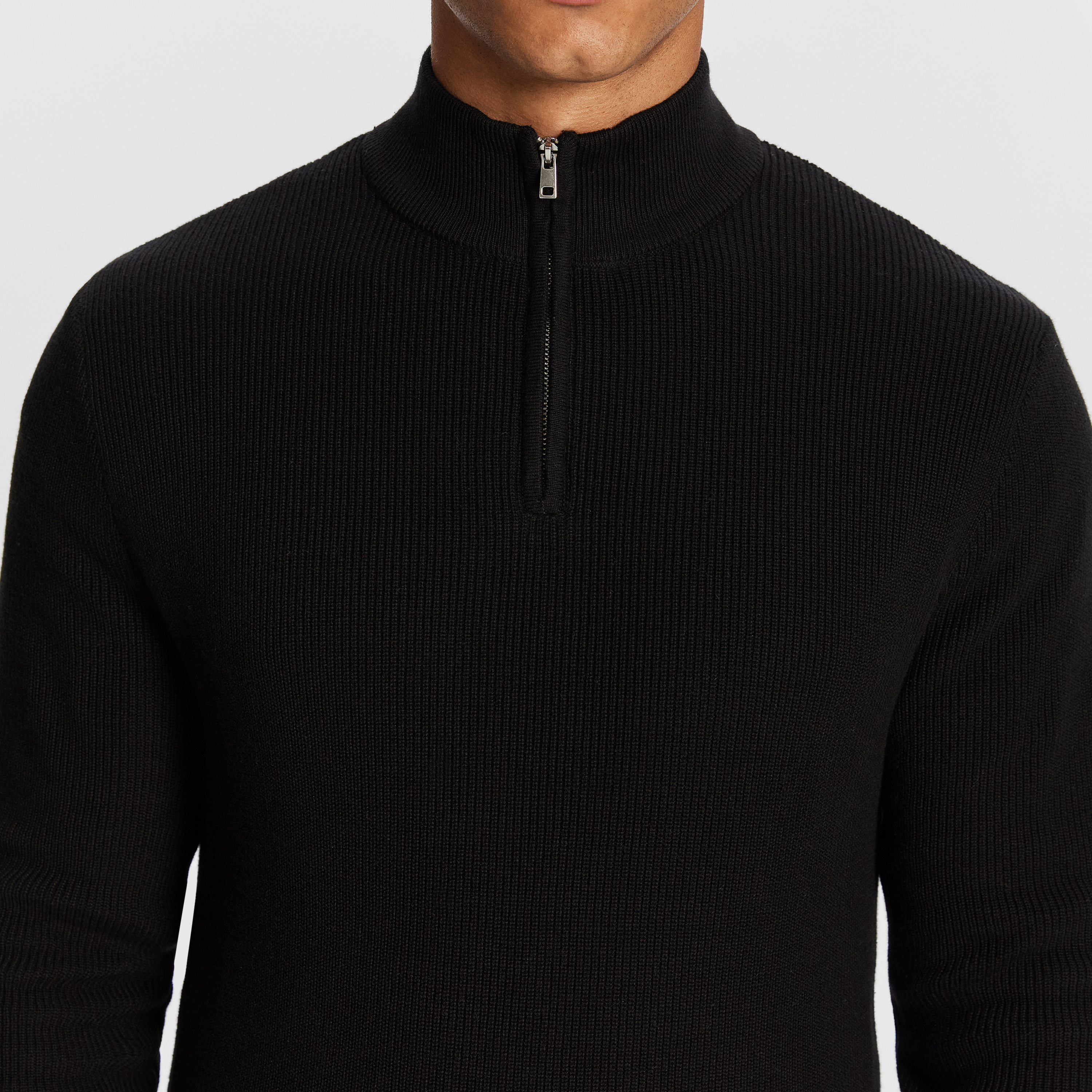 Black Washington ¼ Zip Cotton Knit Jumper