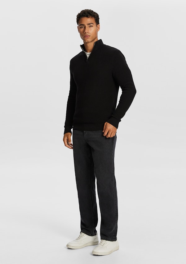 Black Washington ¼ Zip Cotton Knit Jumper