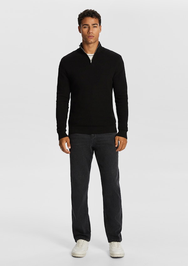 Black Washington ¼ Zip Cotton Knit Jumper