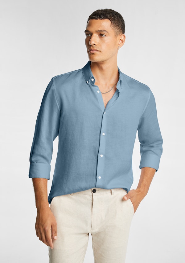 Pure French Linen Long Sleeve Shirt - Sky Blue - Long Sleeve Shirts - GAZMAN