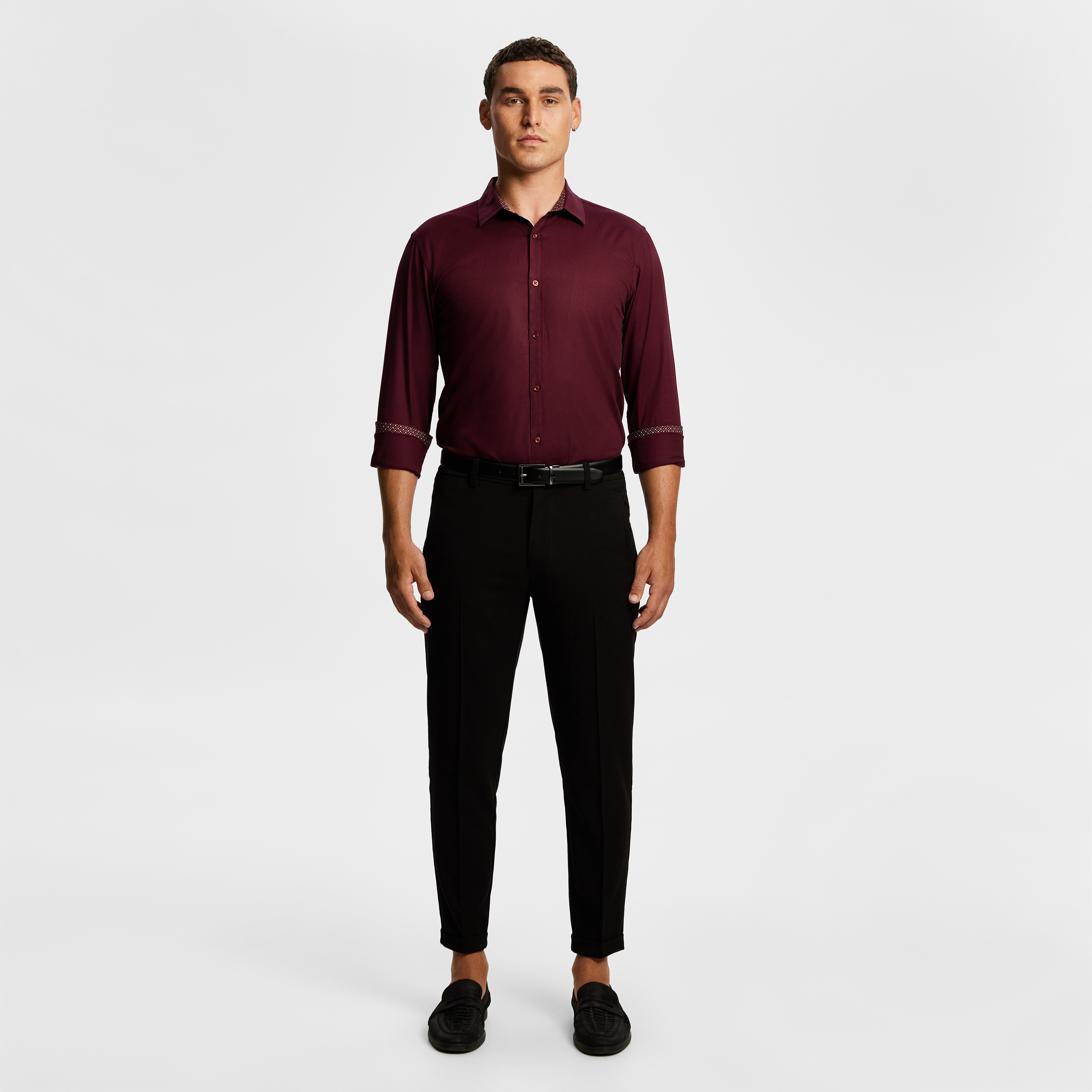 Burgundy Ace Textured Slim Shirt