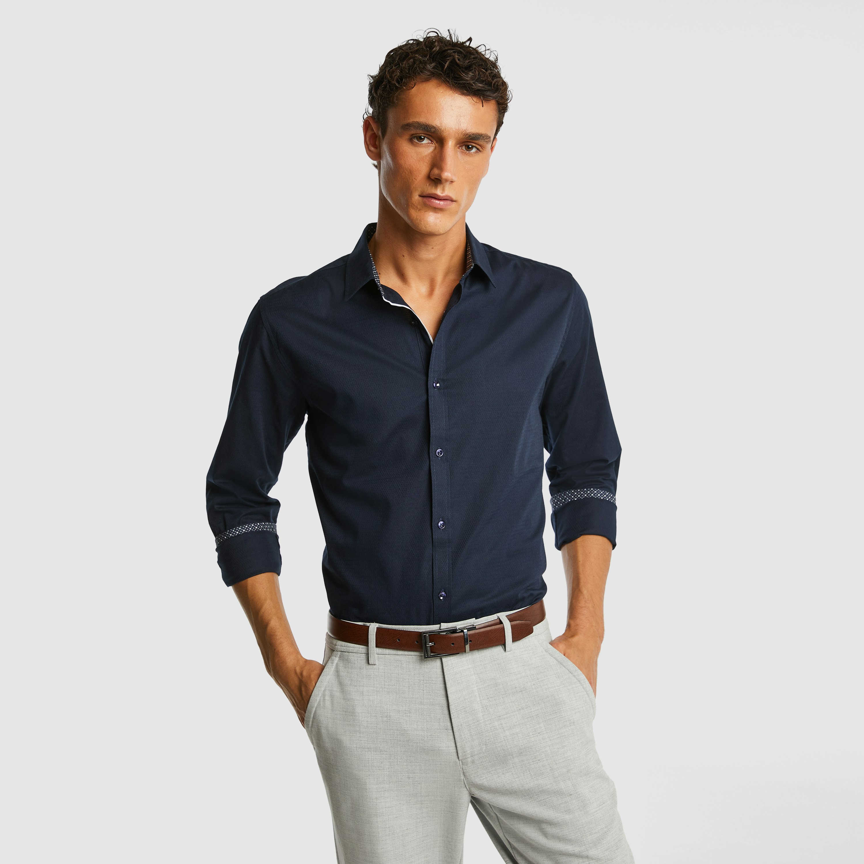 Navy Ace Textured Slim Shirt | Men's Tops | yd AU