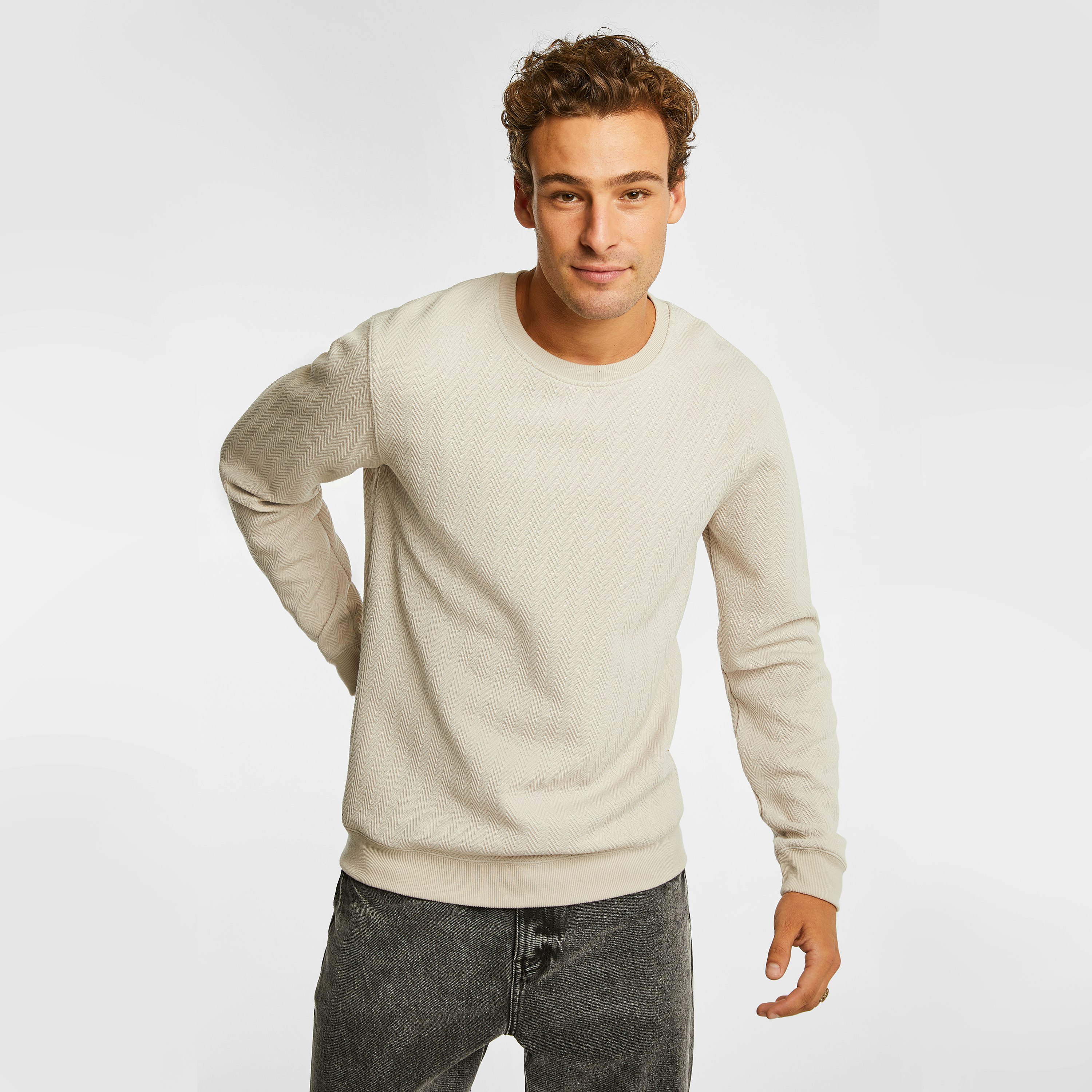 Stone Zig Textured Sweatshirt | Men's Tops | yd NZ