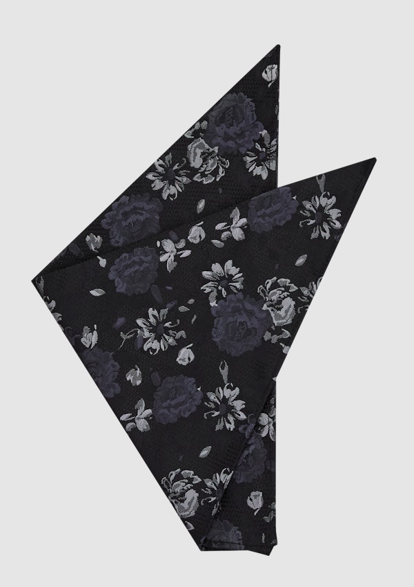 Black Tahti Floral Pocket Square