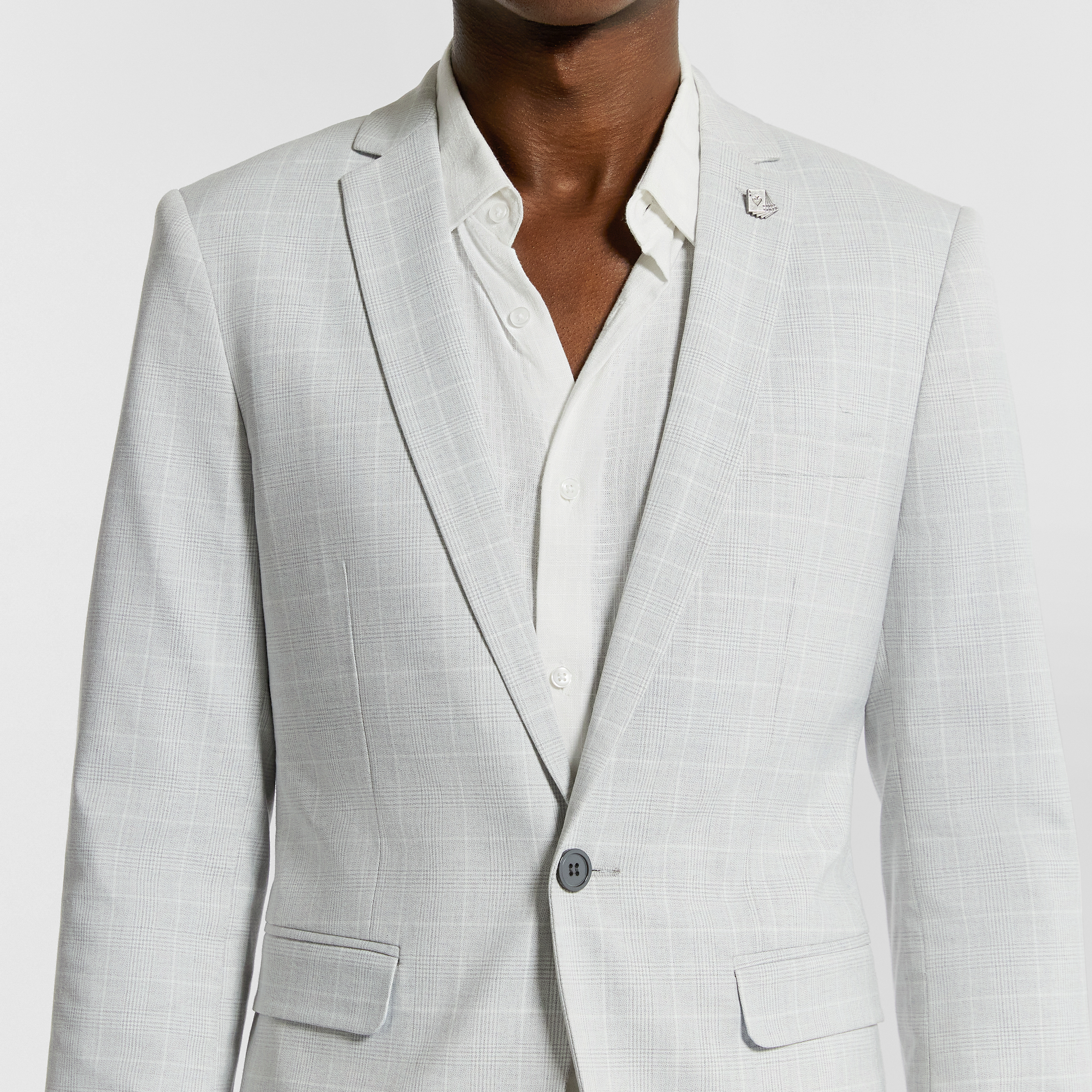 Ice Grey Terrazzo Check Stretch Blazer