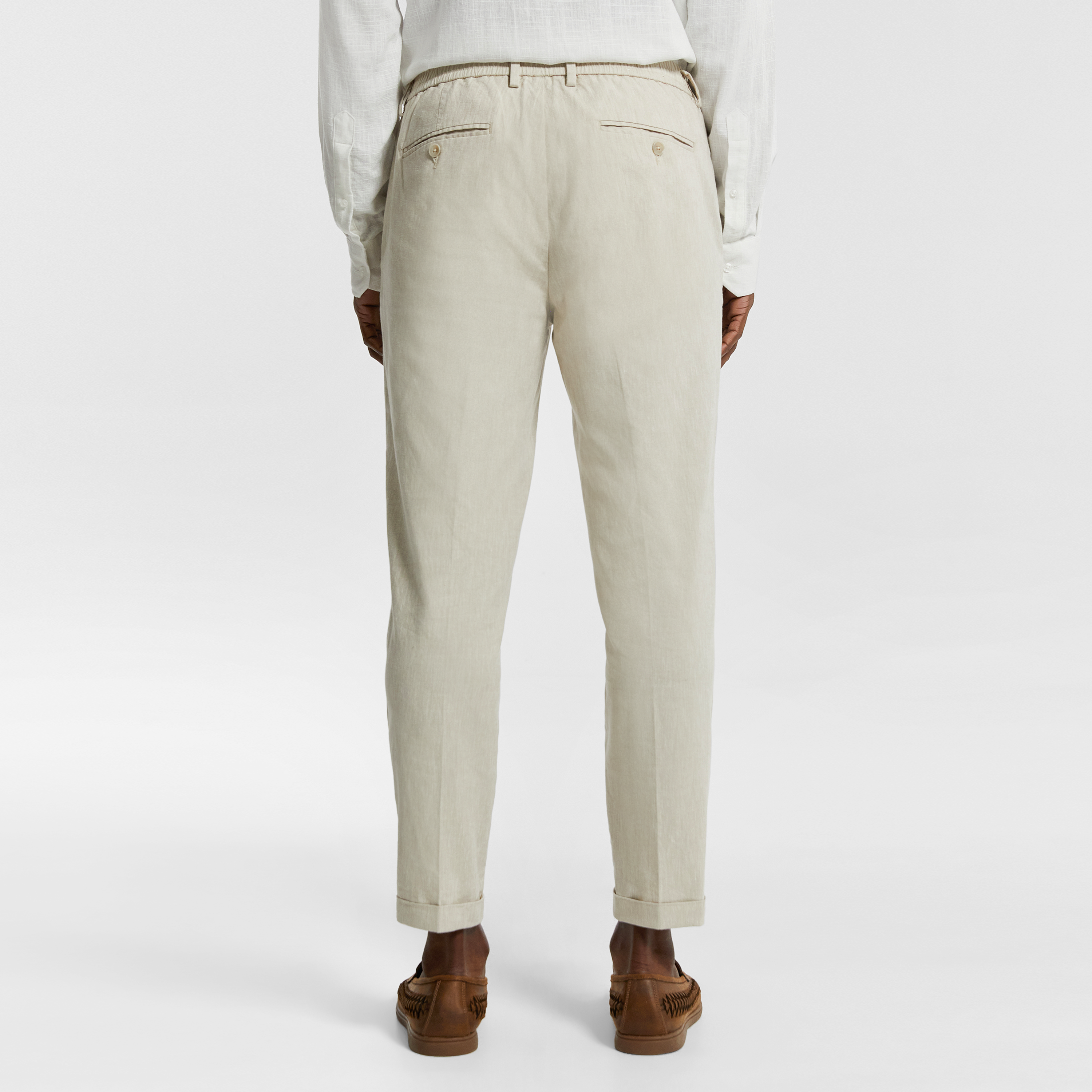 Natural Luca Linen Blend Slim Cropped Chino