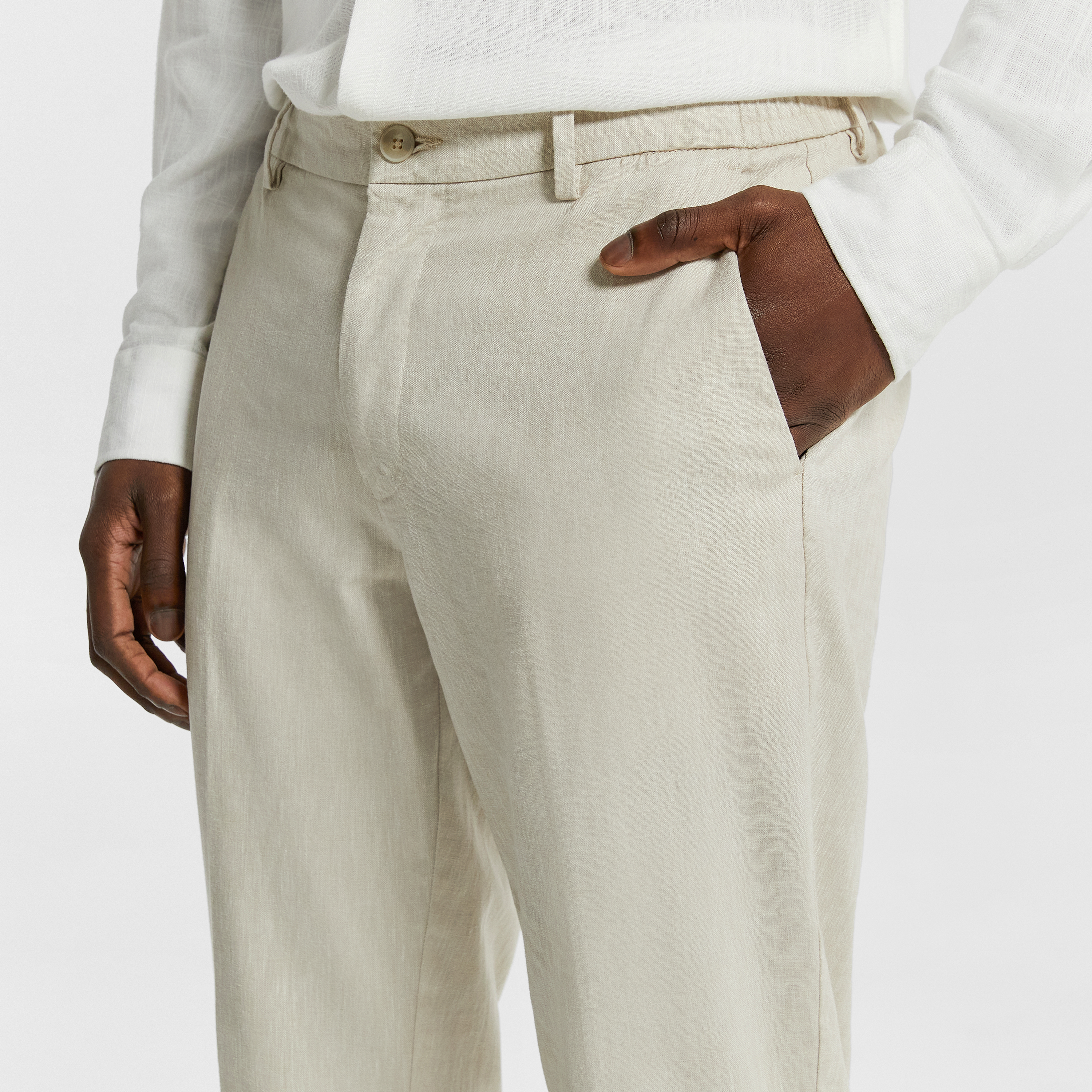 Natural Luca Linen Blend Slim Cropped Chino