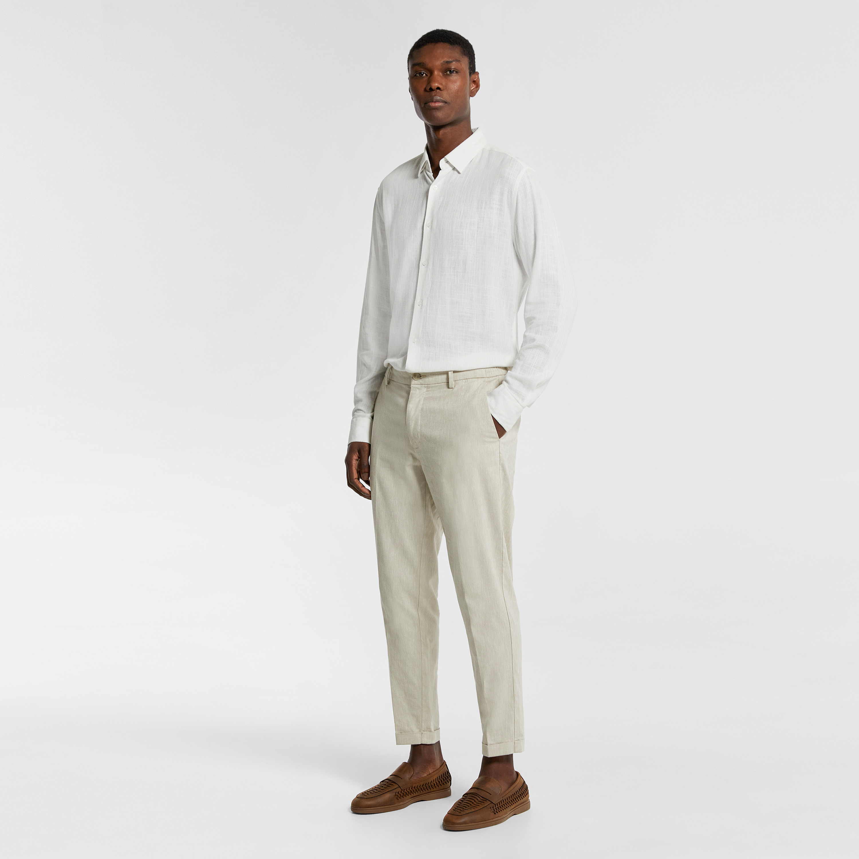 Natural Luca Linen Blend Slim Cropped Chino