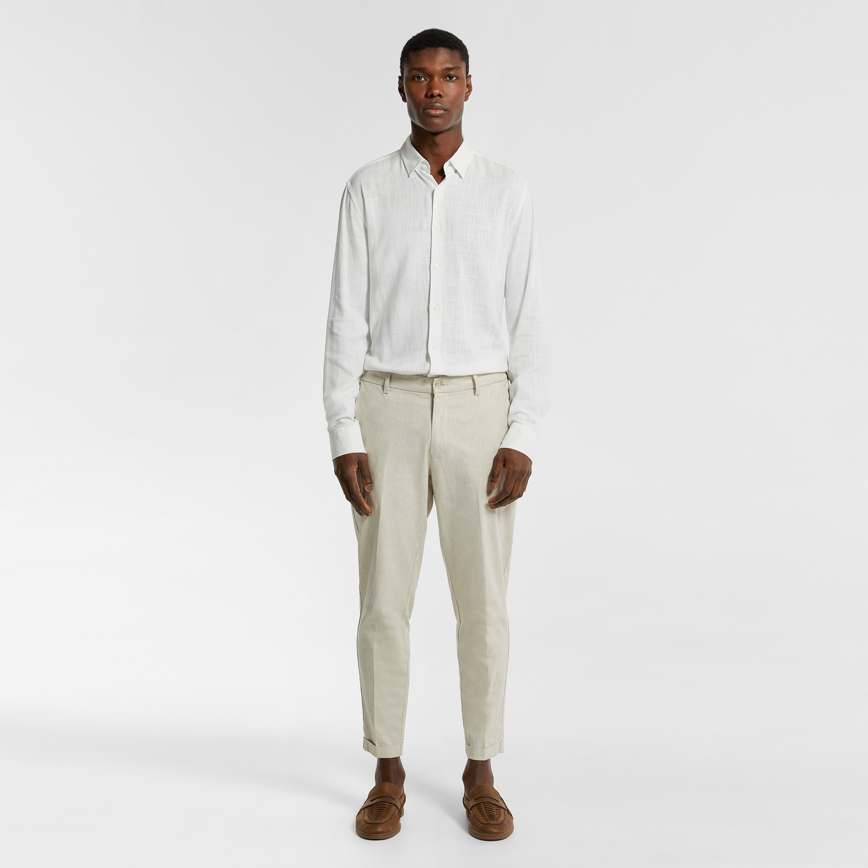 Natural Luca Linen Blend Slim Cropped Chino