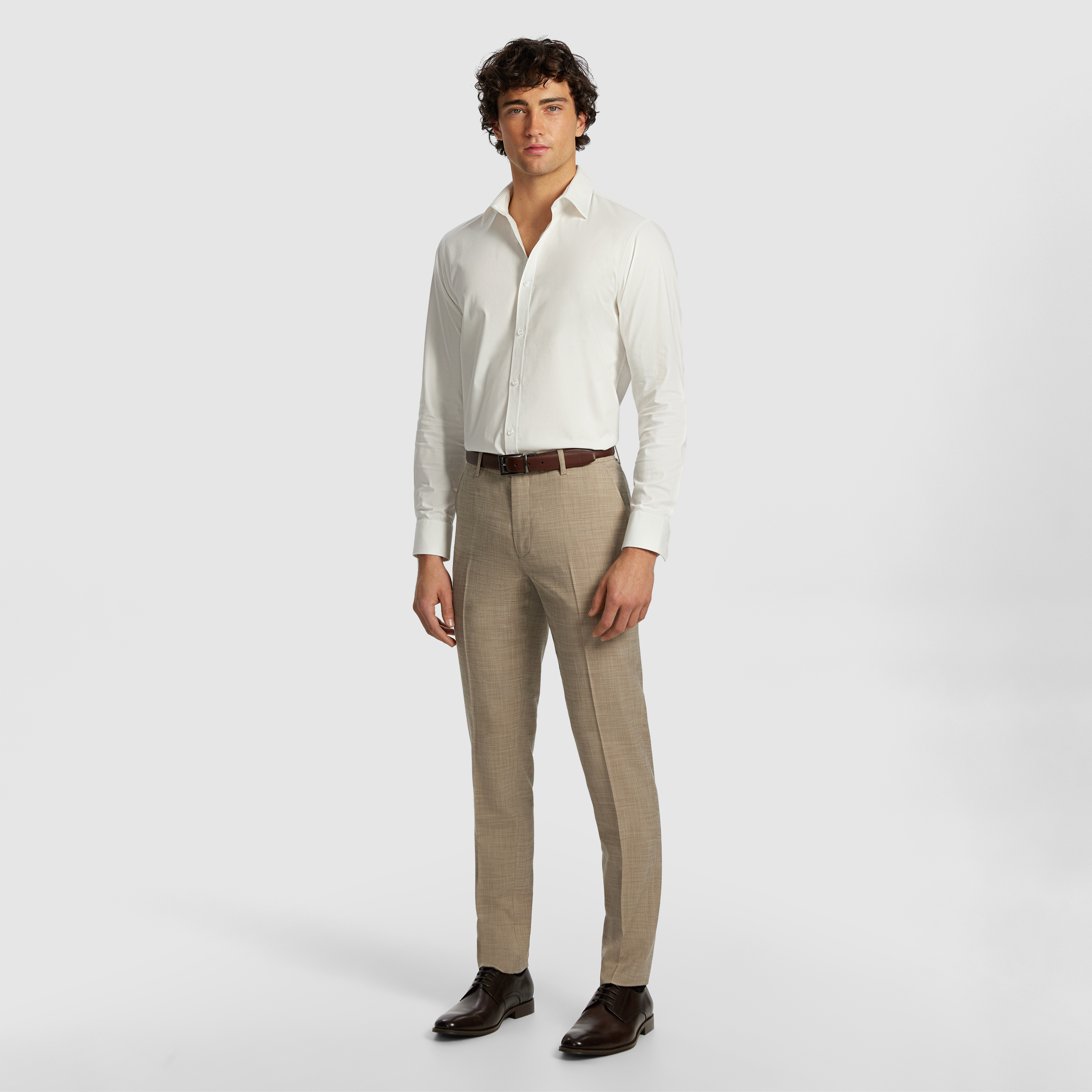 Latte Lever Stretch Textured Skinny Fit Dress Pant
