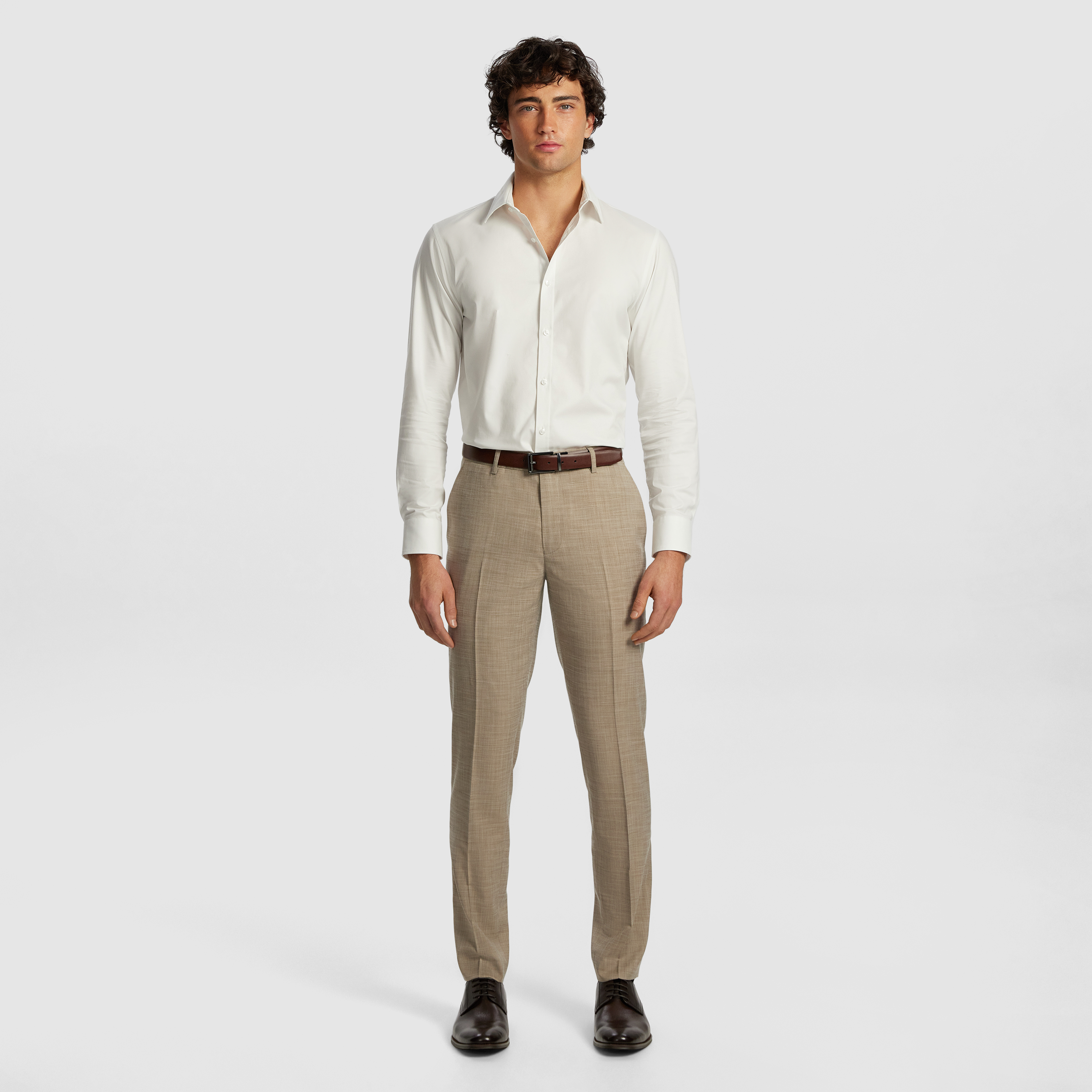Latte Lever Stretch Textured Skinny Fit Dress Pant