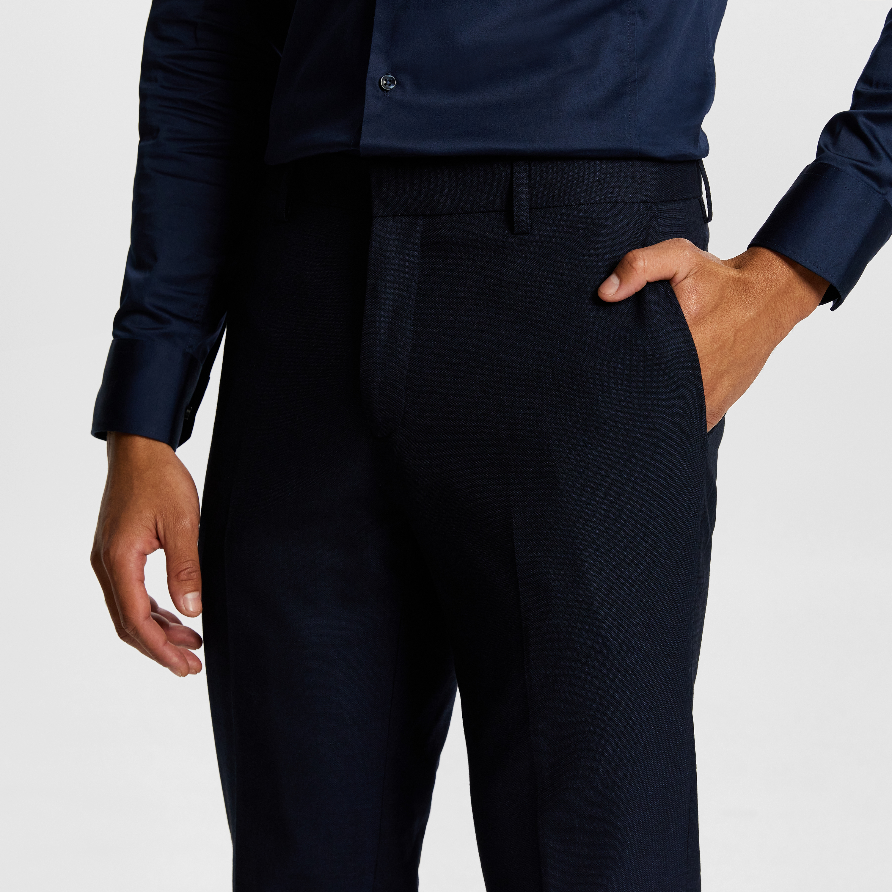 Dark Blue Invictus Stretch Wool Blend Slim Fit Dress Pant