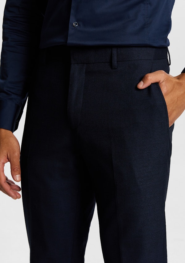 Dark Blue Invictus Stretch Wool Blend Slim Fit Dress Pant