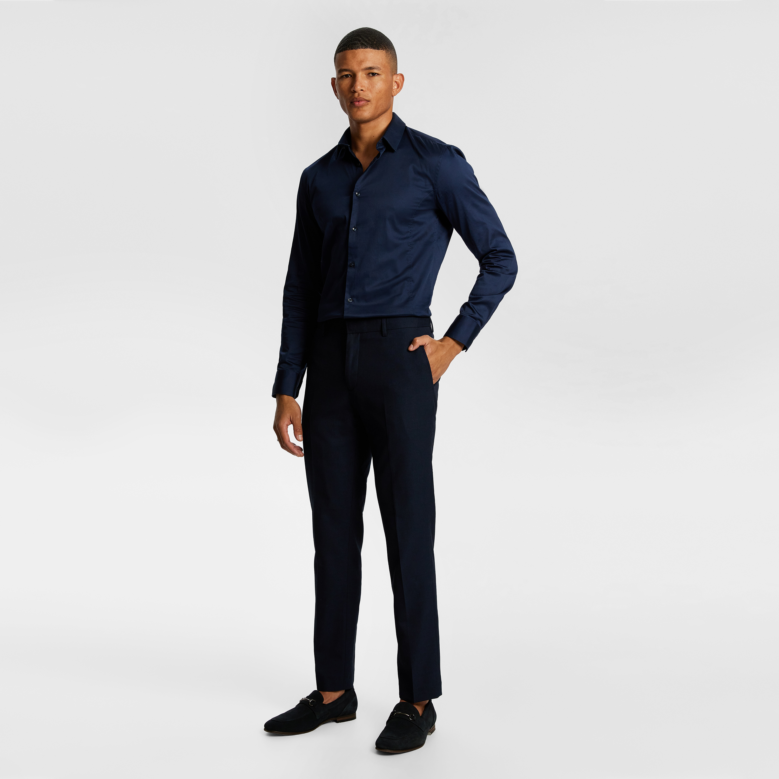 Dark Blue Invictus Stretch Wool Blend Slim Fit Dress Pant