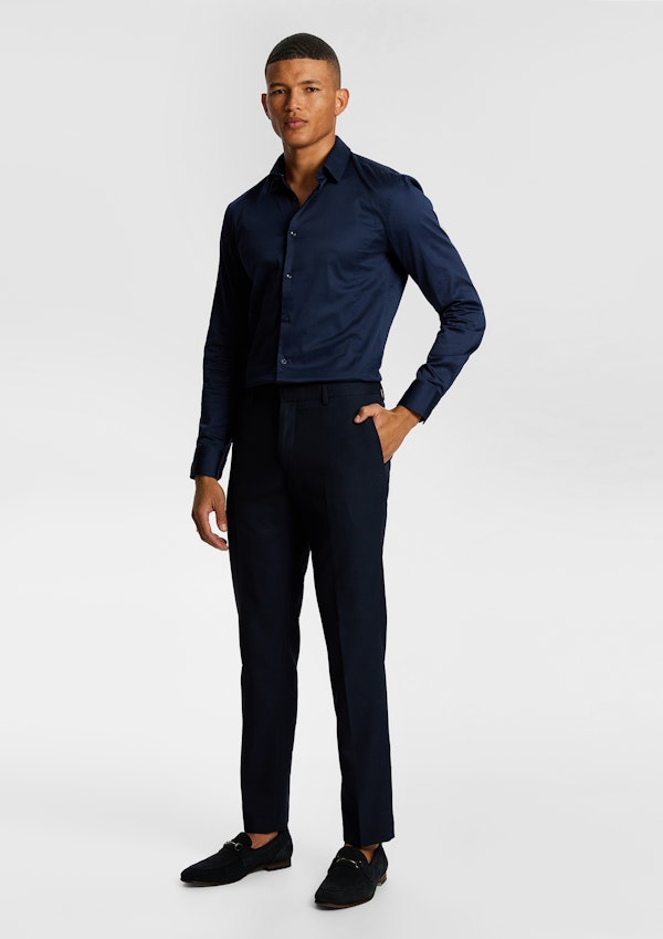 Dark Blue Invictus Stretch Wool Blend Slim Fit Dress Pant