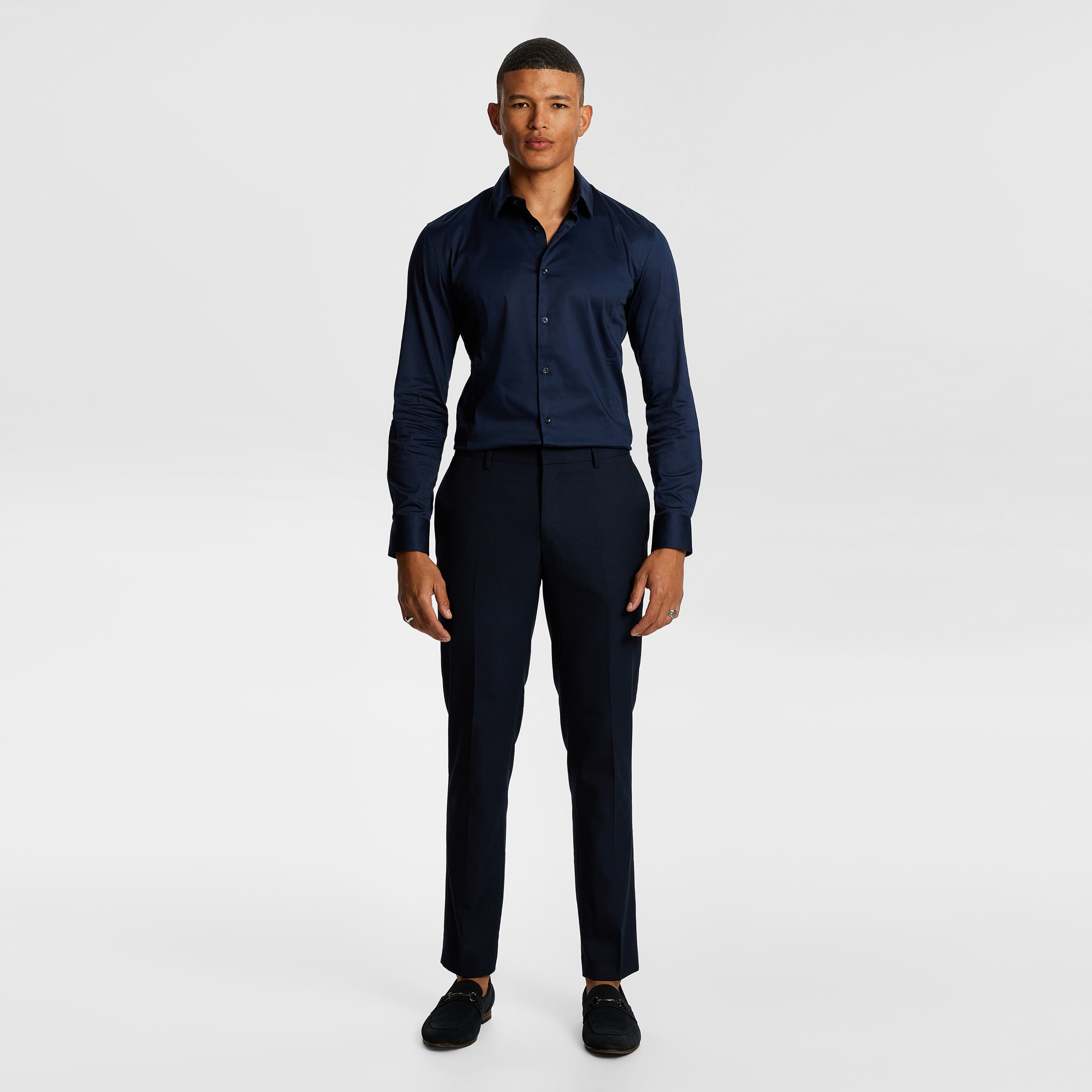 Dark Blue Invictus Stretch Wool Blend Slim Fit Dress Pant