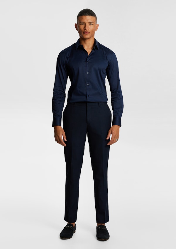 Dark Blue Invictus Stretch Wool Blend Slim Fit Dress Pant