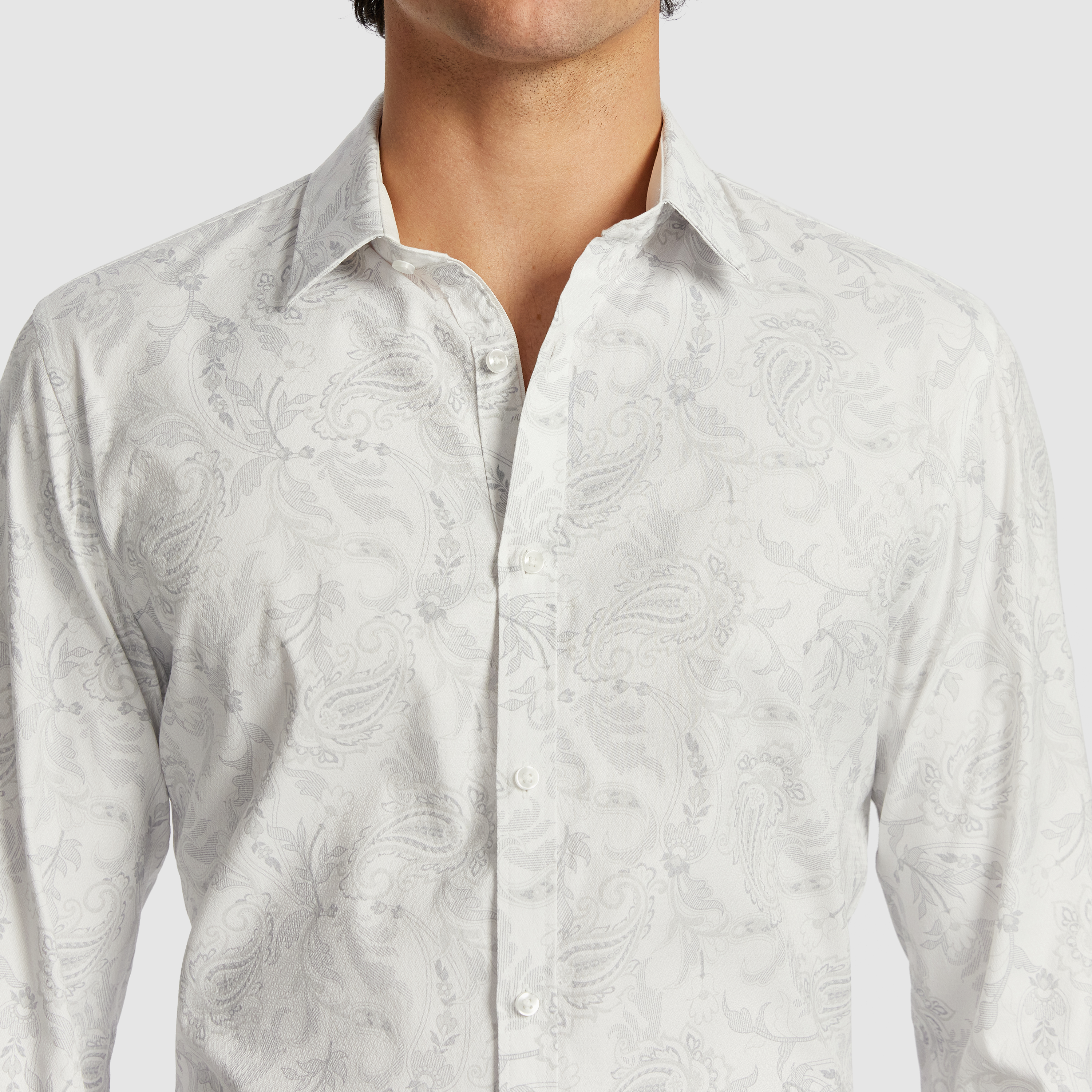 White Valencia Slim Paisley Shirt