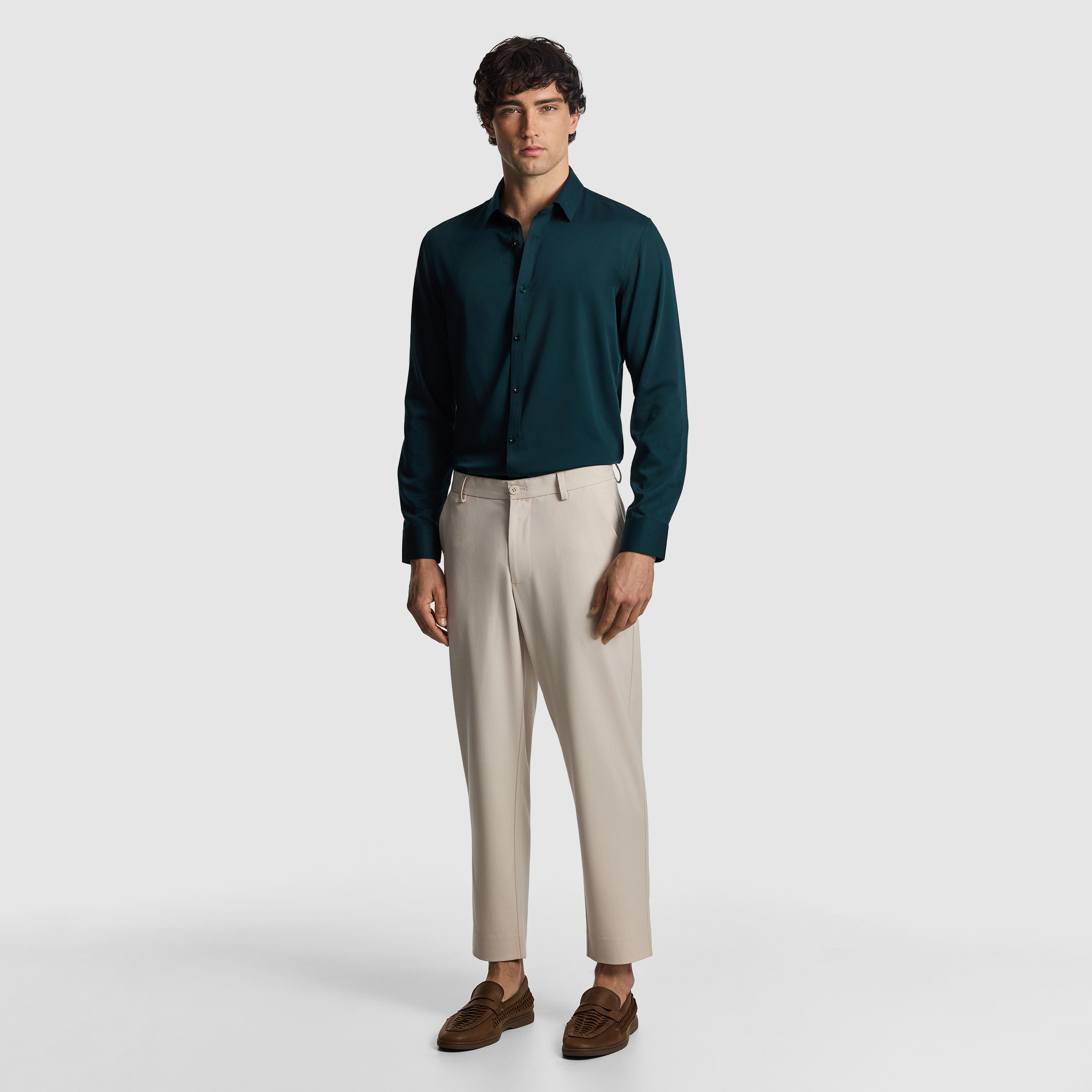 Dark Teal Heathcoat Slim Bamboo Shirt