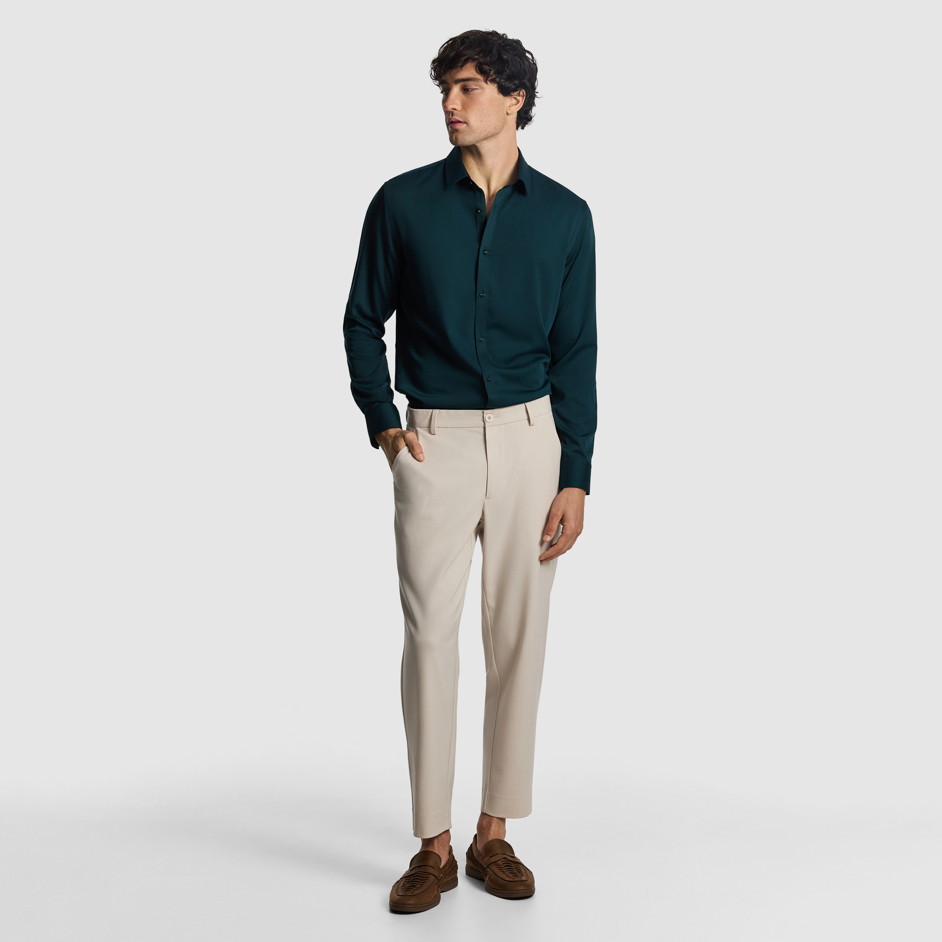 Dark Teal Heathcoat Slim Bamboo Shirt