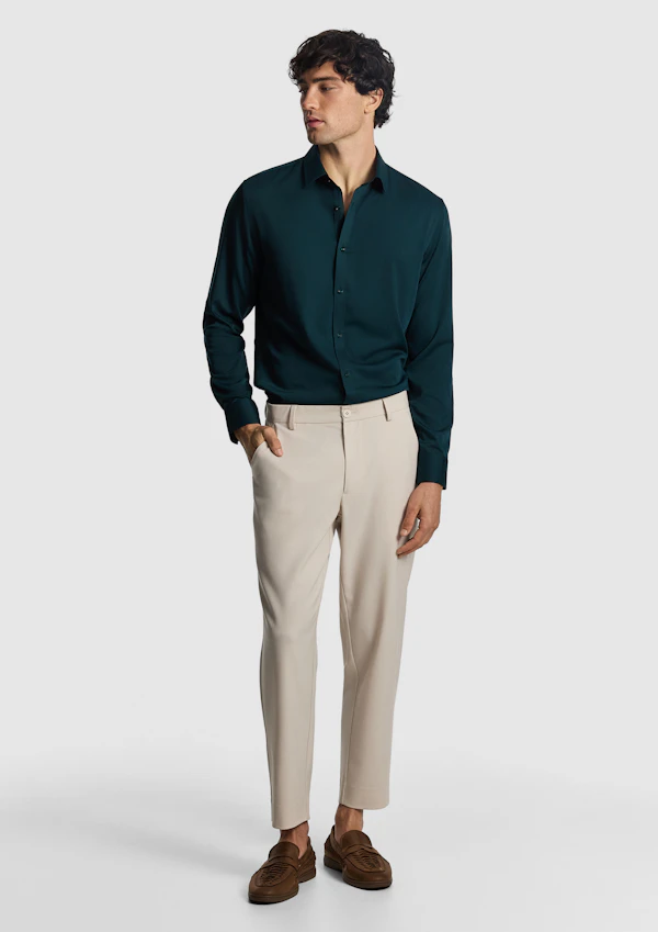 Dark Teal Heathcoat Slim Bamboo Shirt