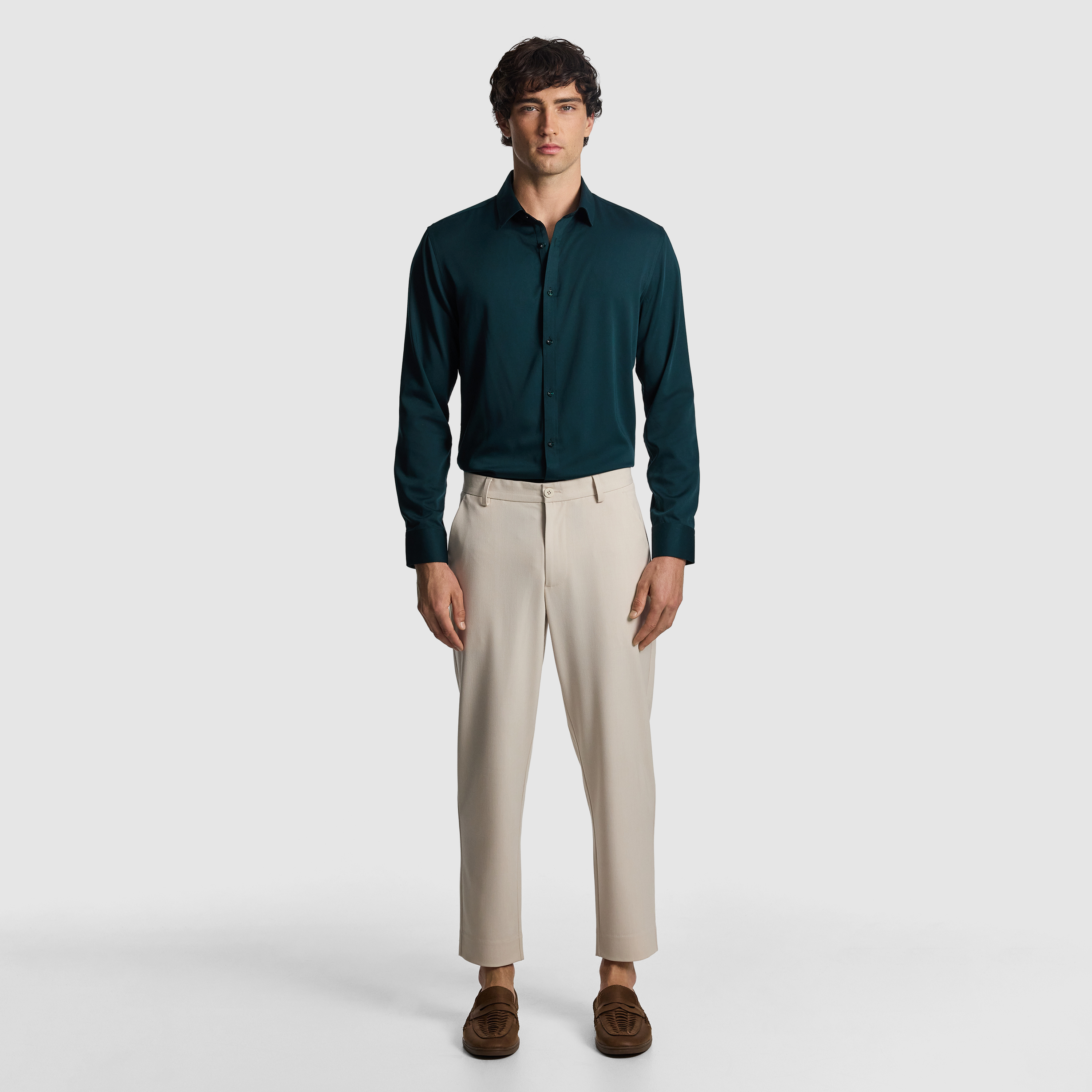 Dark Teal Heathcoat Slim Bamboo Shirt