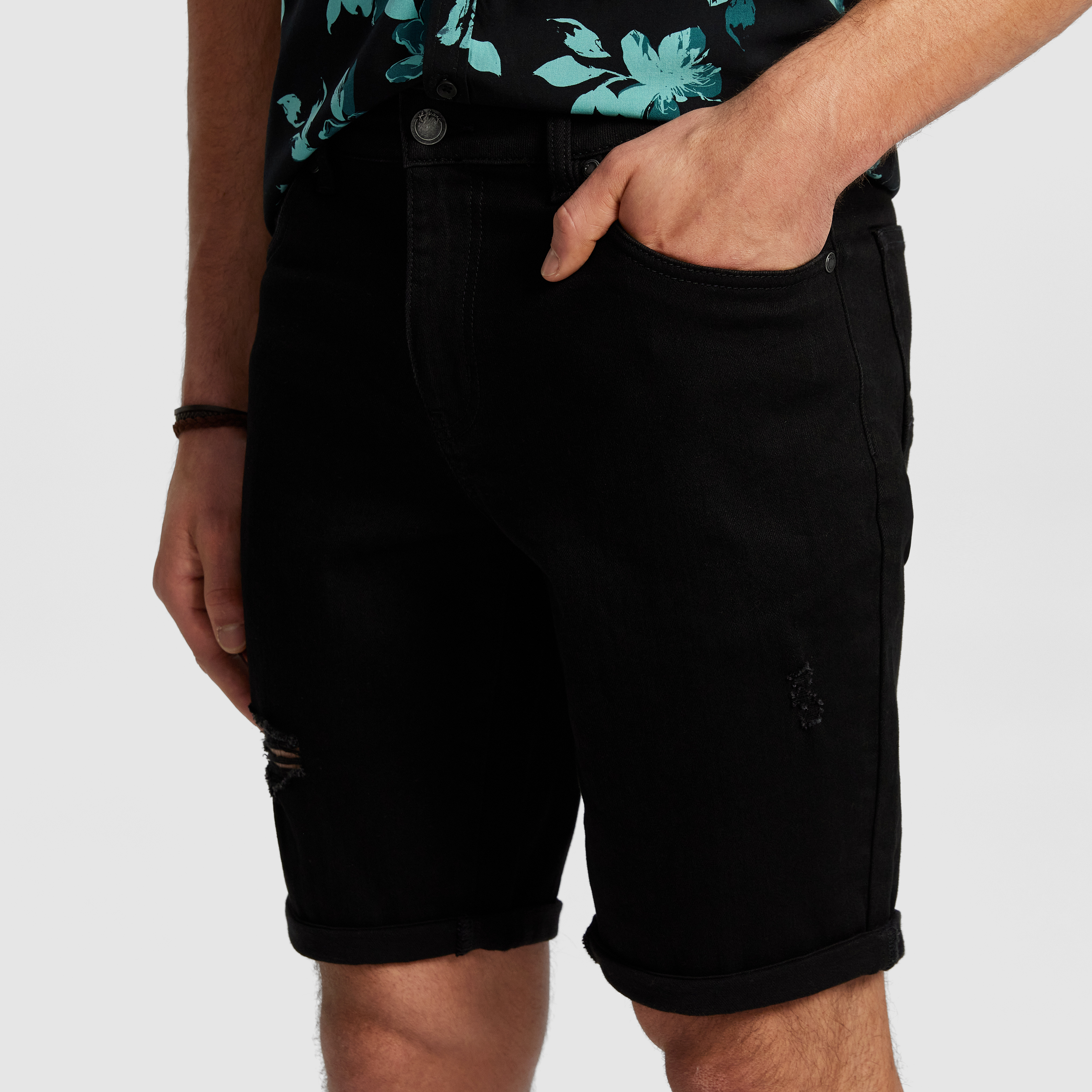 Black Christos Ripped Denim Short