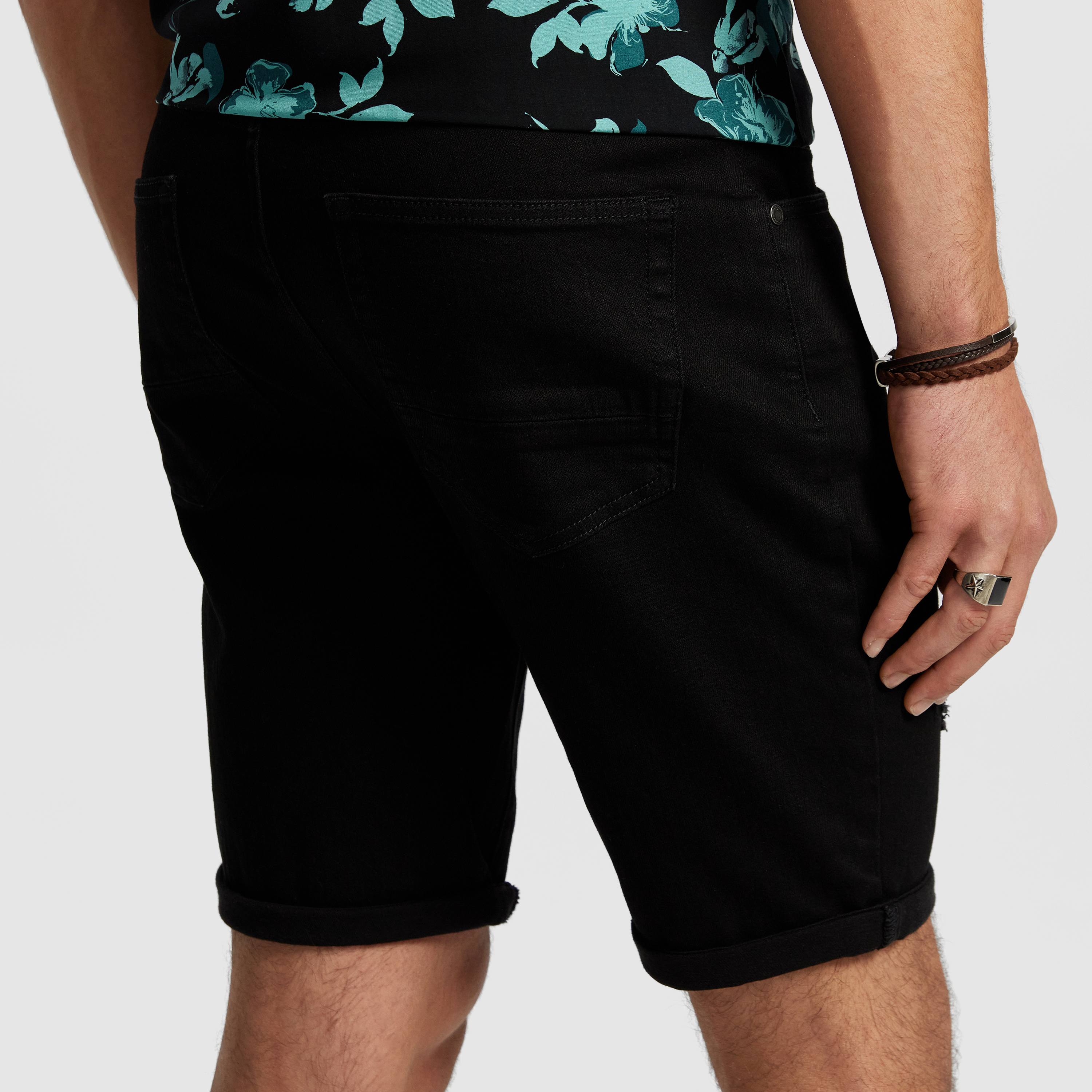 Black Christos Ripped Denim Short