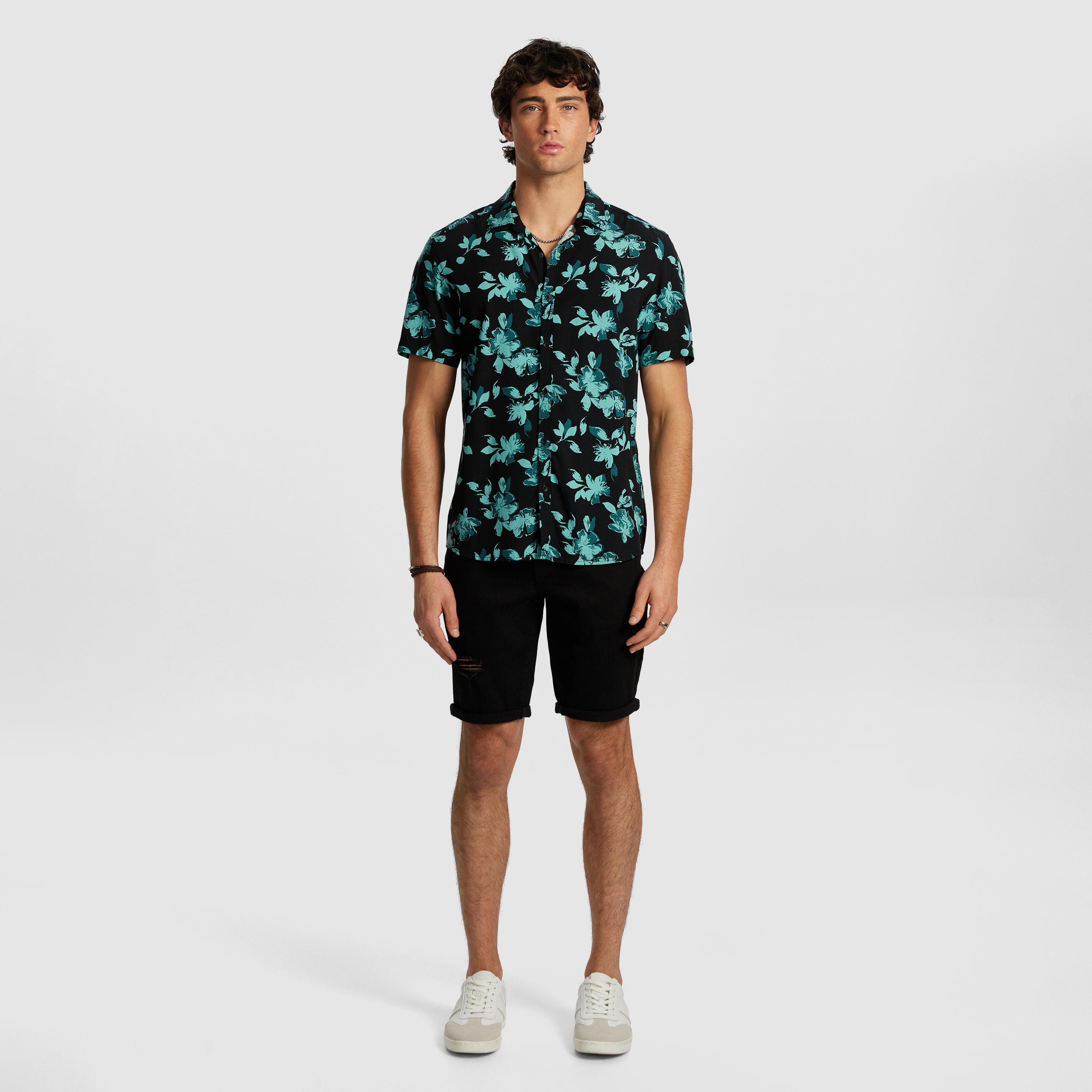 Black Christos Ripped Denim Short