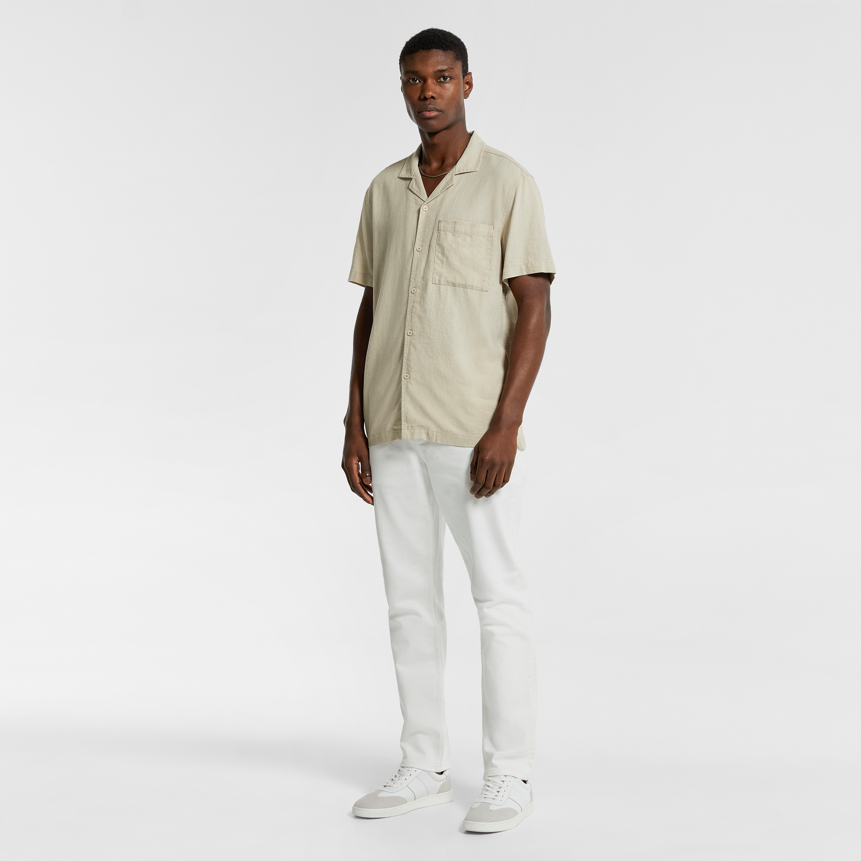 Natural Oval Linen Blend Shirt