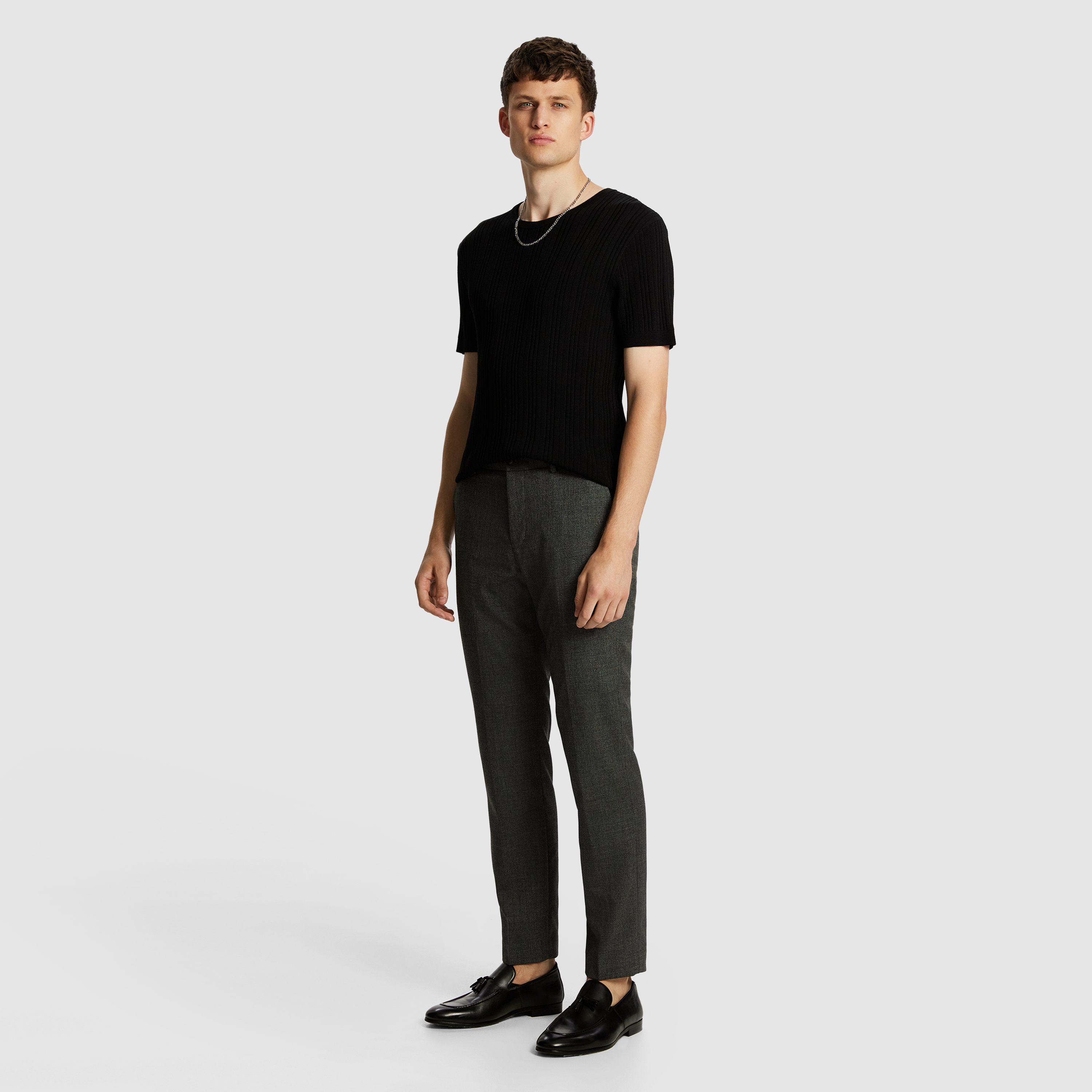 Charcoal Chapman Textured Stretch Slim Dress Pants