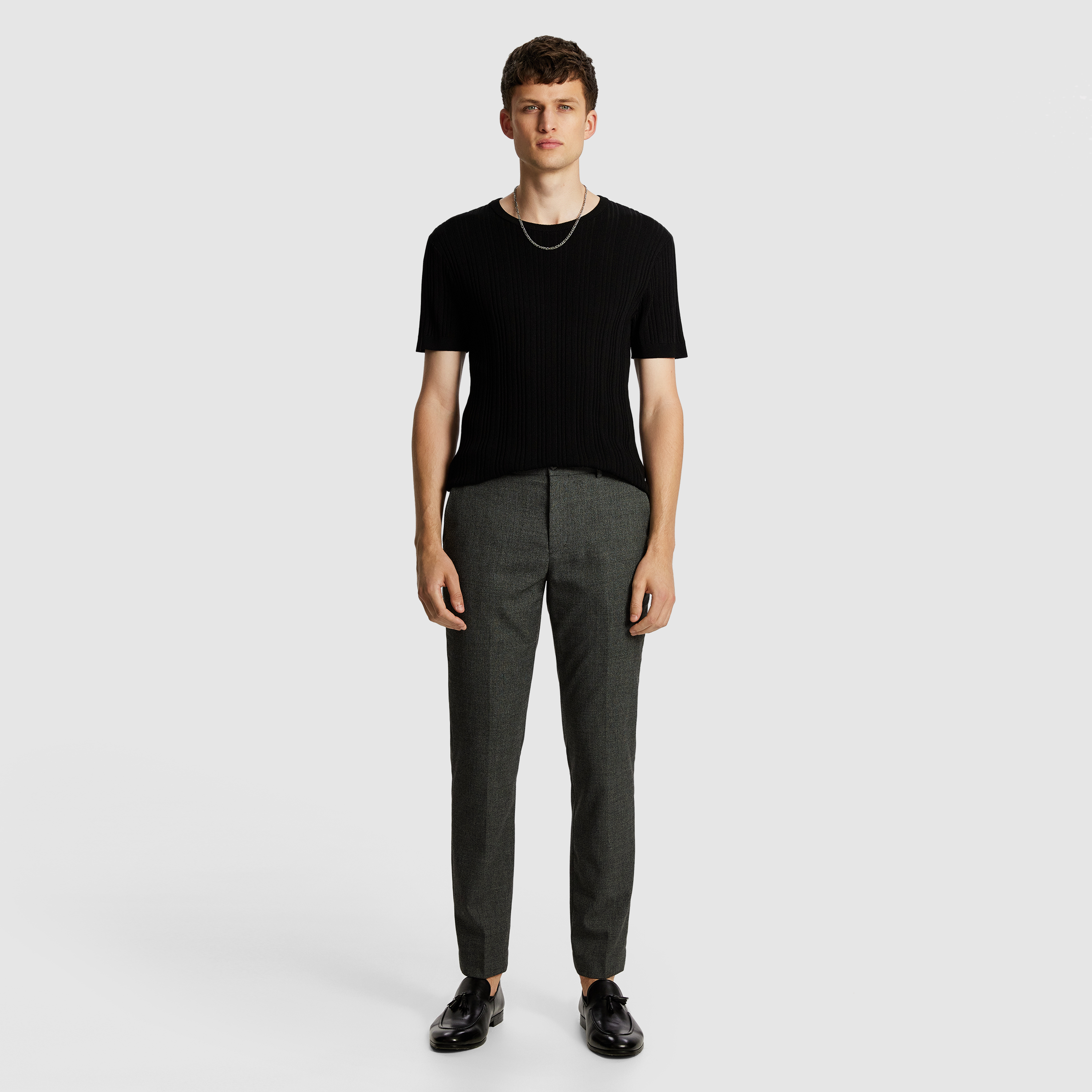 Charcoal Chapman Textured Stretch Slim Dress Pants