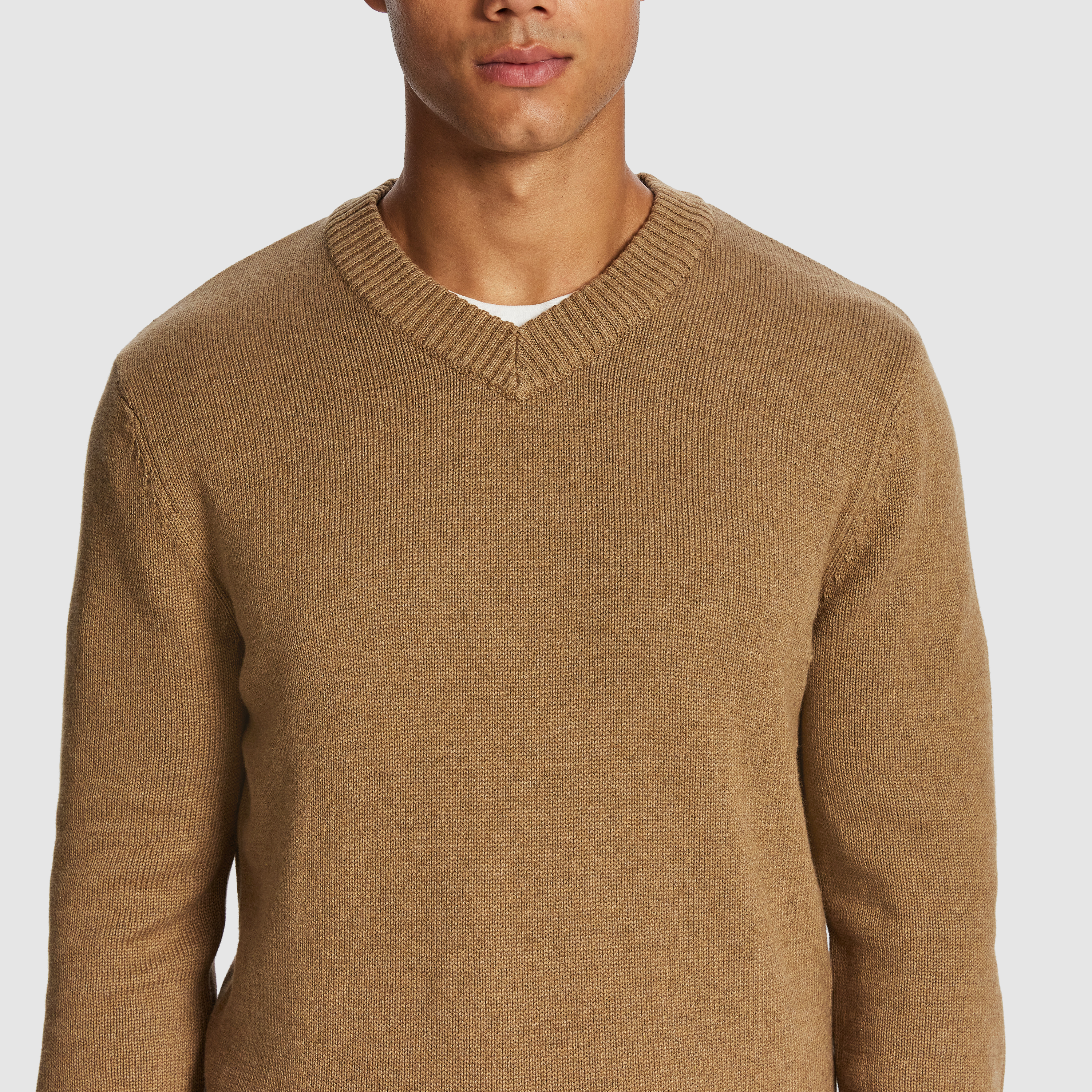 Camel Thornton V Neck Knit Jumper