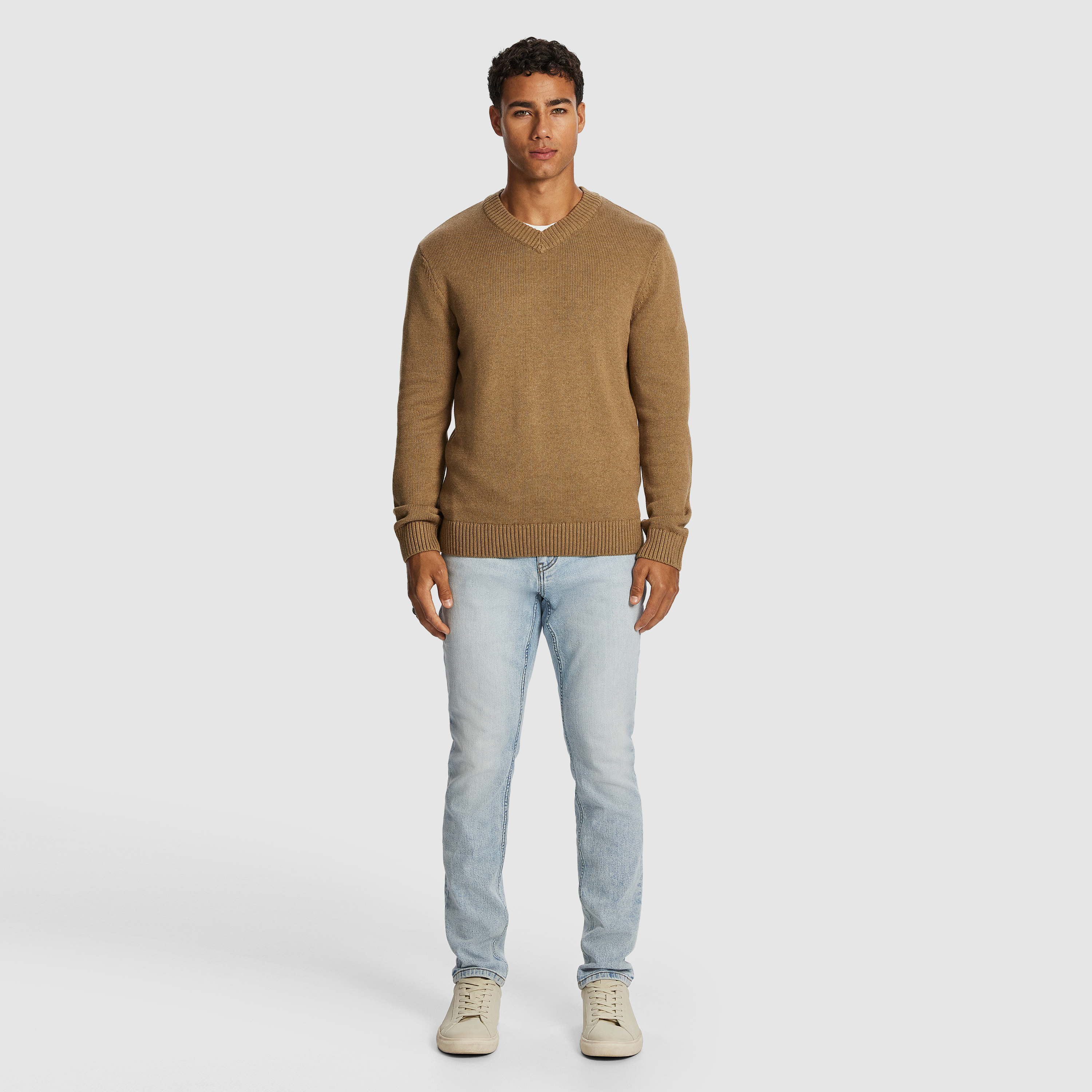 Camel Thornton V Neck Knit Jumper