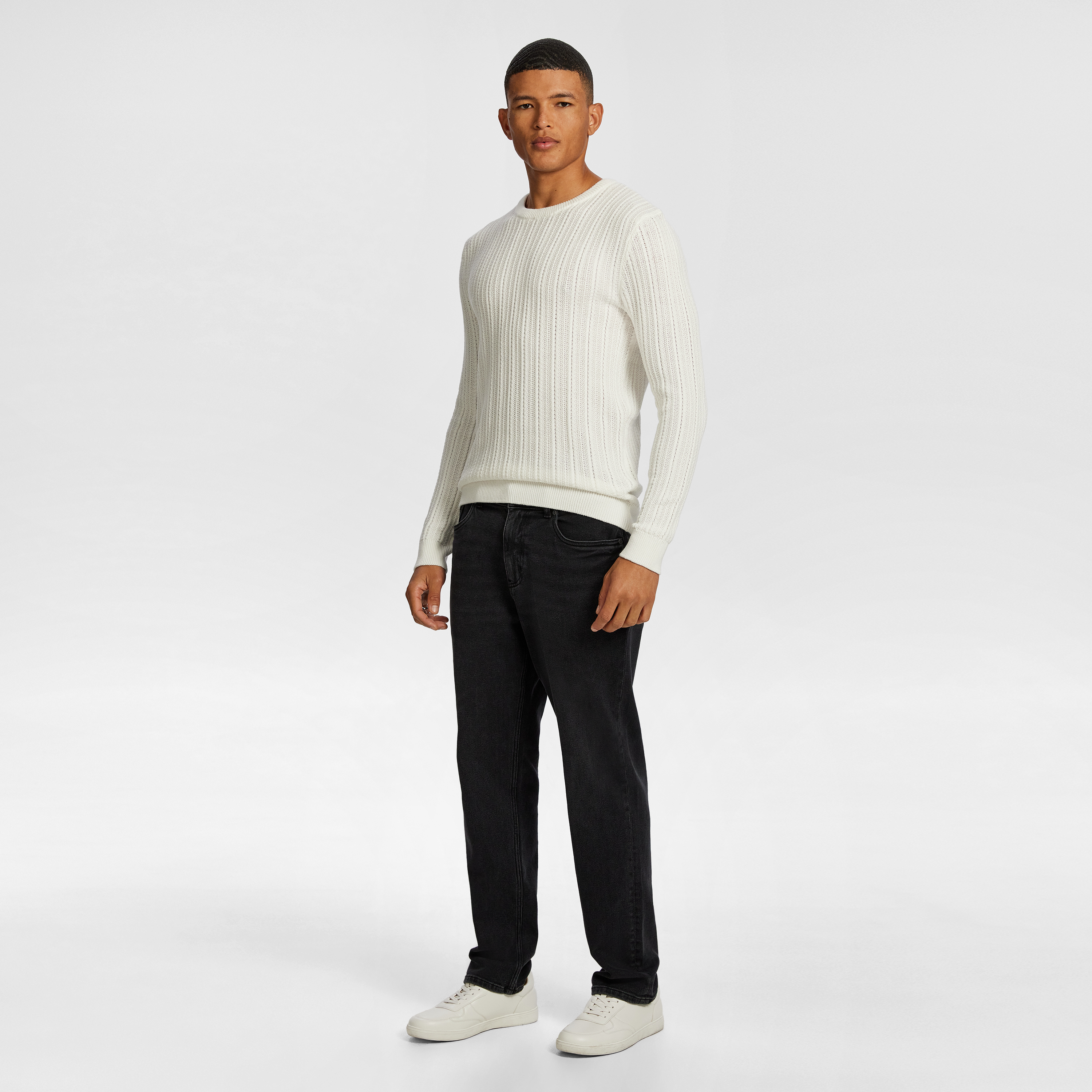 Off White Carrey Crew Neck Cable Knit