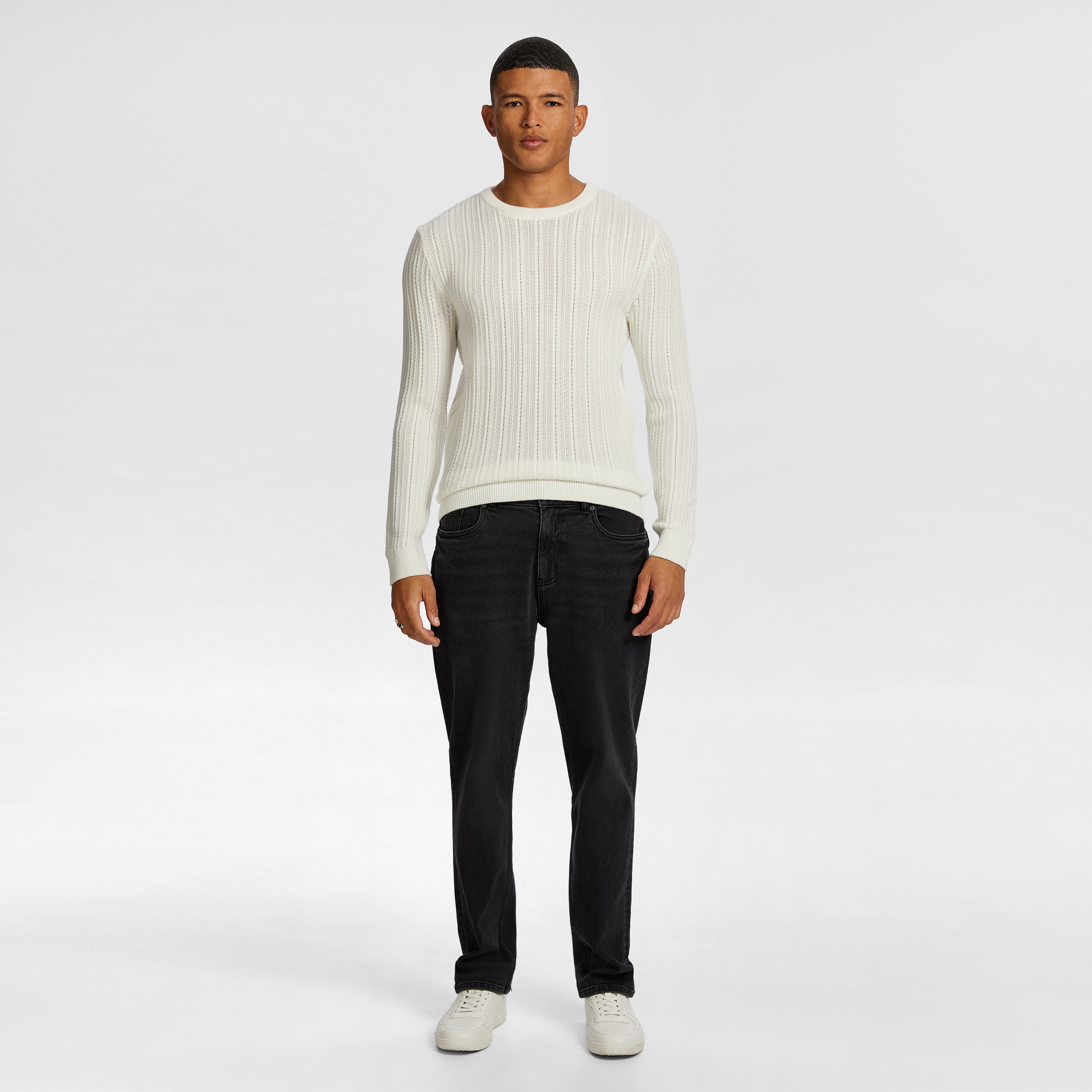 Off White Carrey Crew Neck Cable Knit
