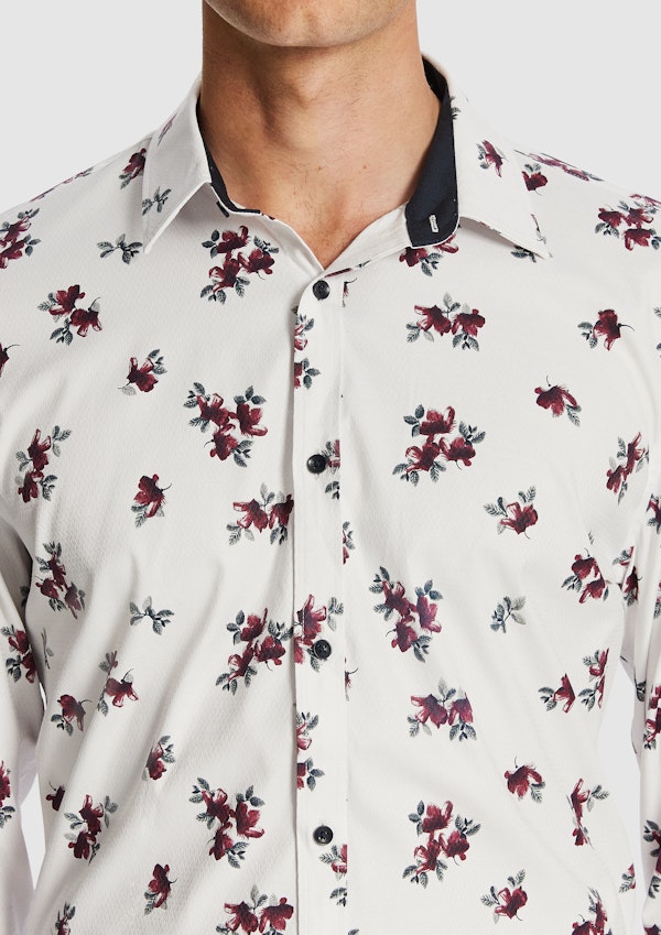 White Brady Slim Floral Shirt