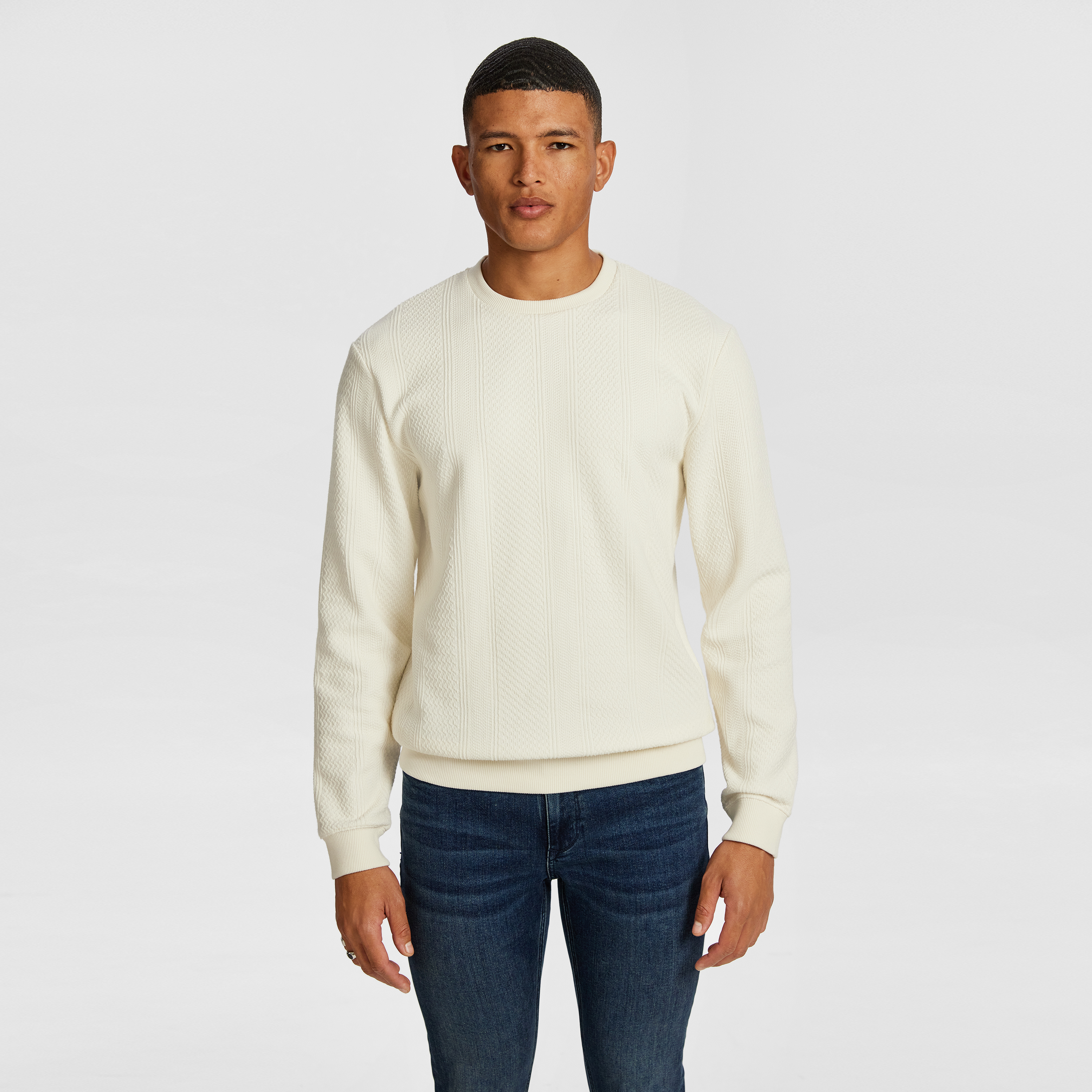 White Tech Crew Neck Textured Sweatshirt | Men's Tops | yd AU