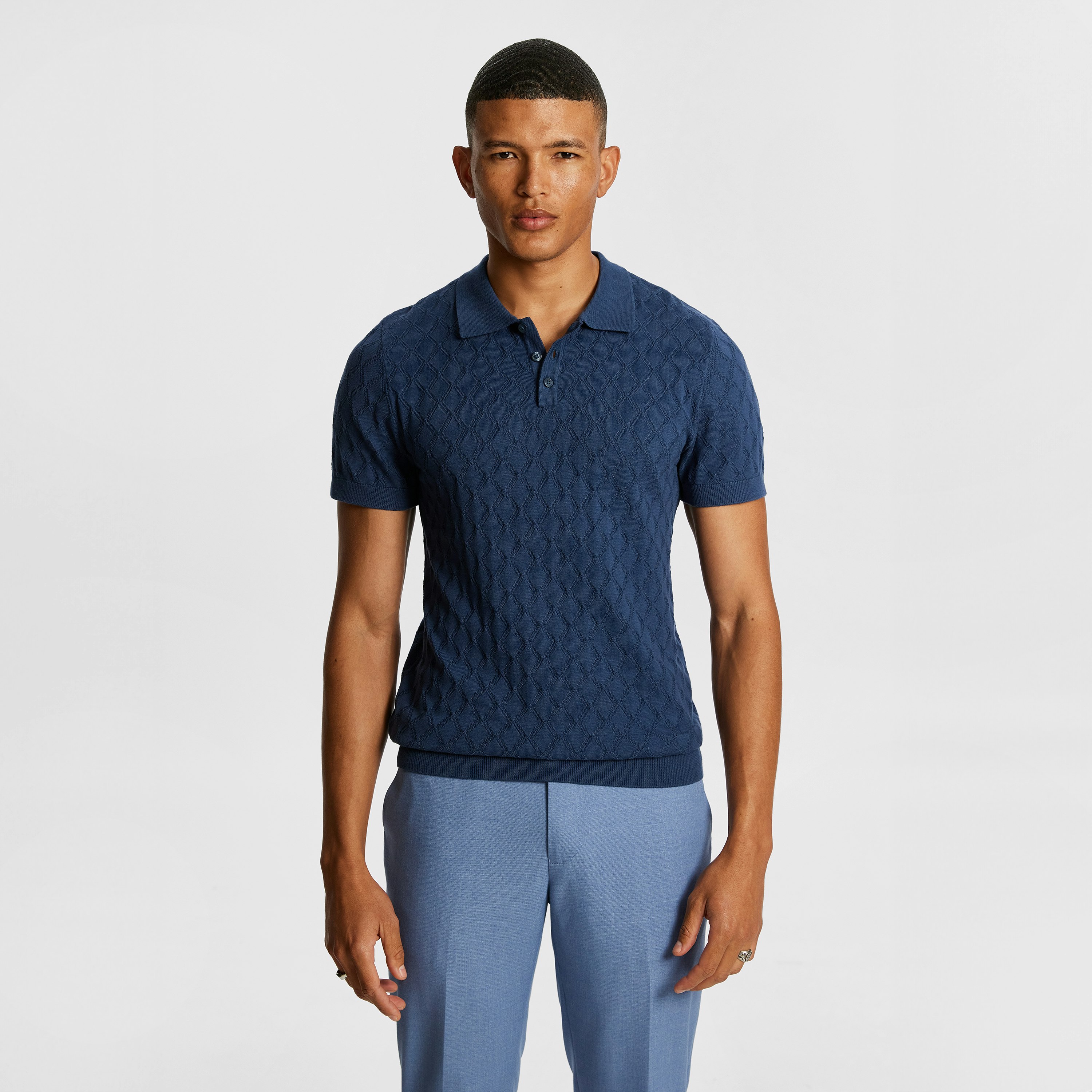 Blue vintage Eldridge Knitted Polo Shirt Men