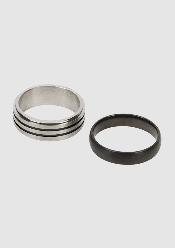 Silver 2 Pack Stripe Rings
