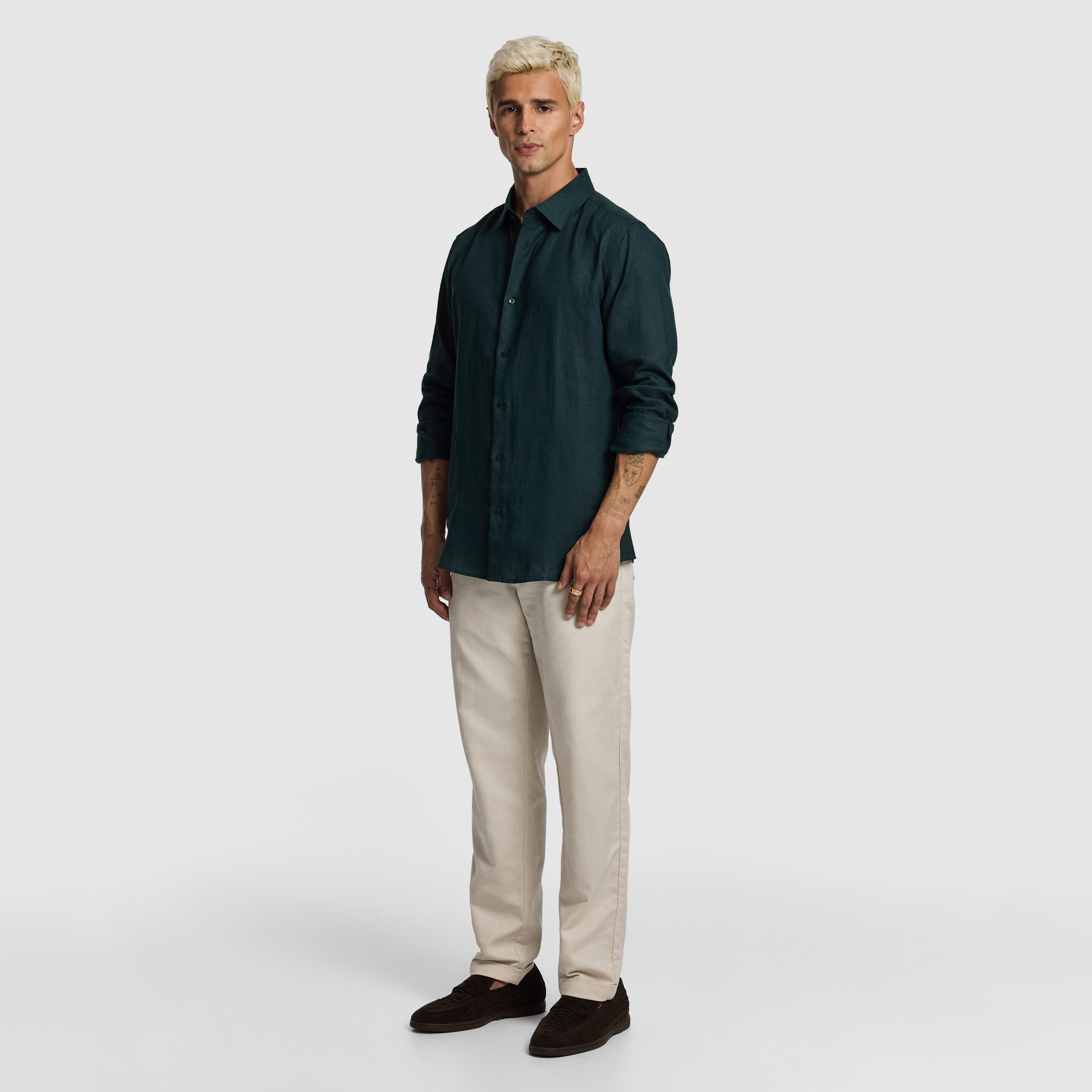 Dark Green Malta Smart Slim Linen Shirt