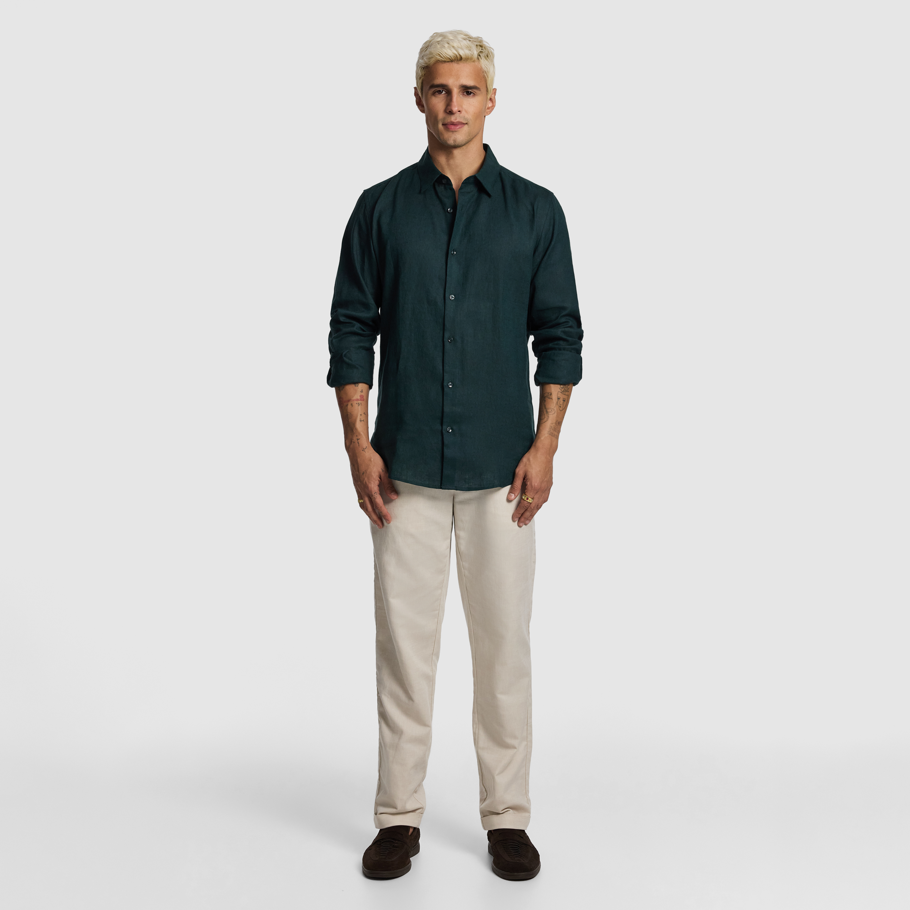 Dark Green Malta Smart Slim Linen Shirt