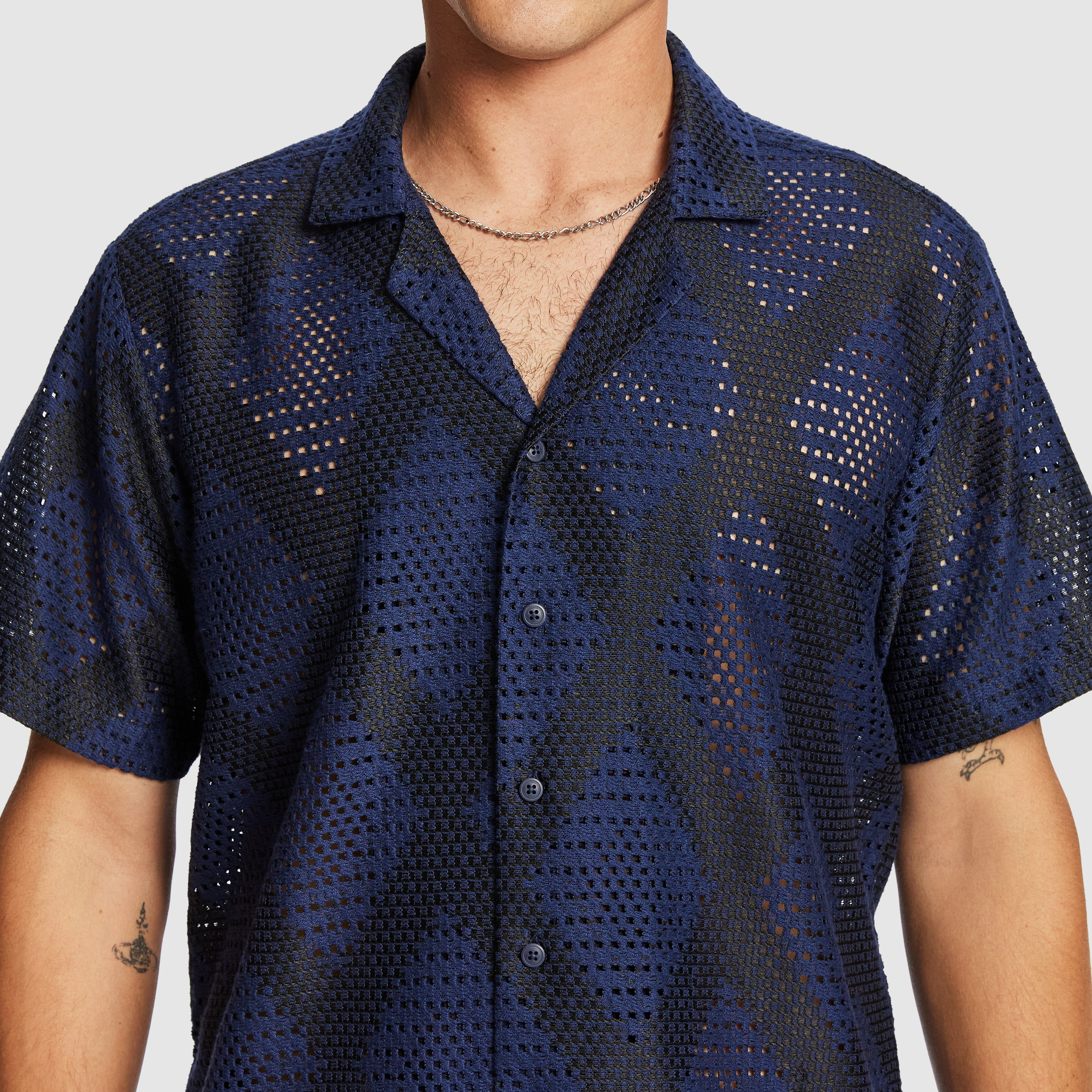 Navy Neil Crochet Shirt