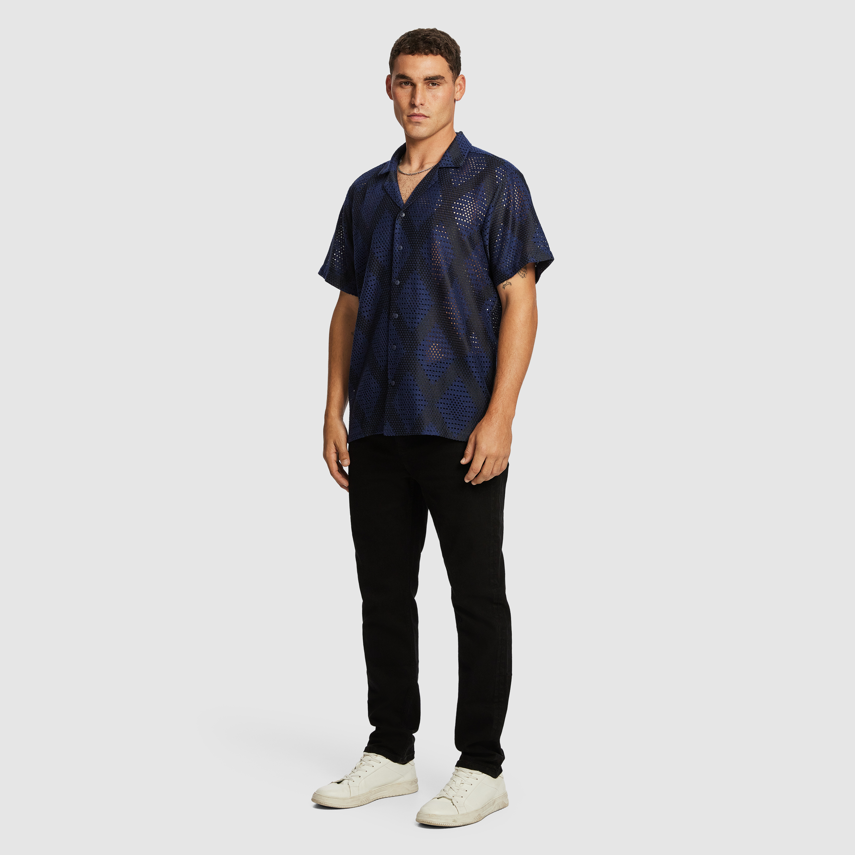 Navy Neil Crochet Shirt